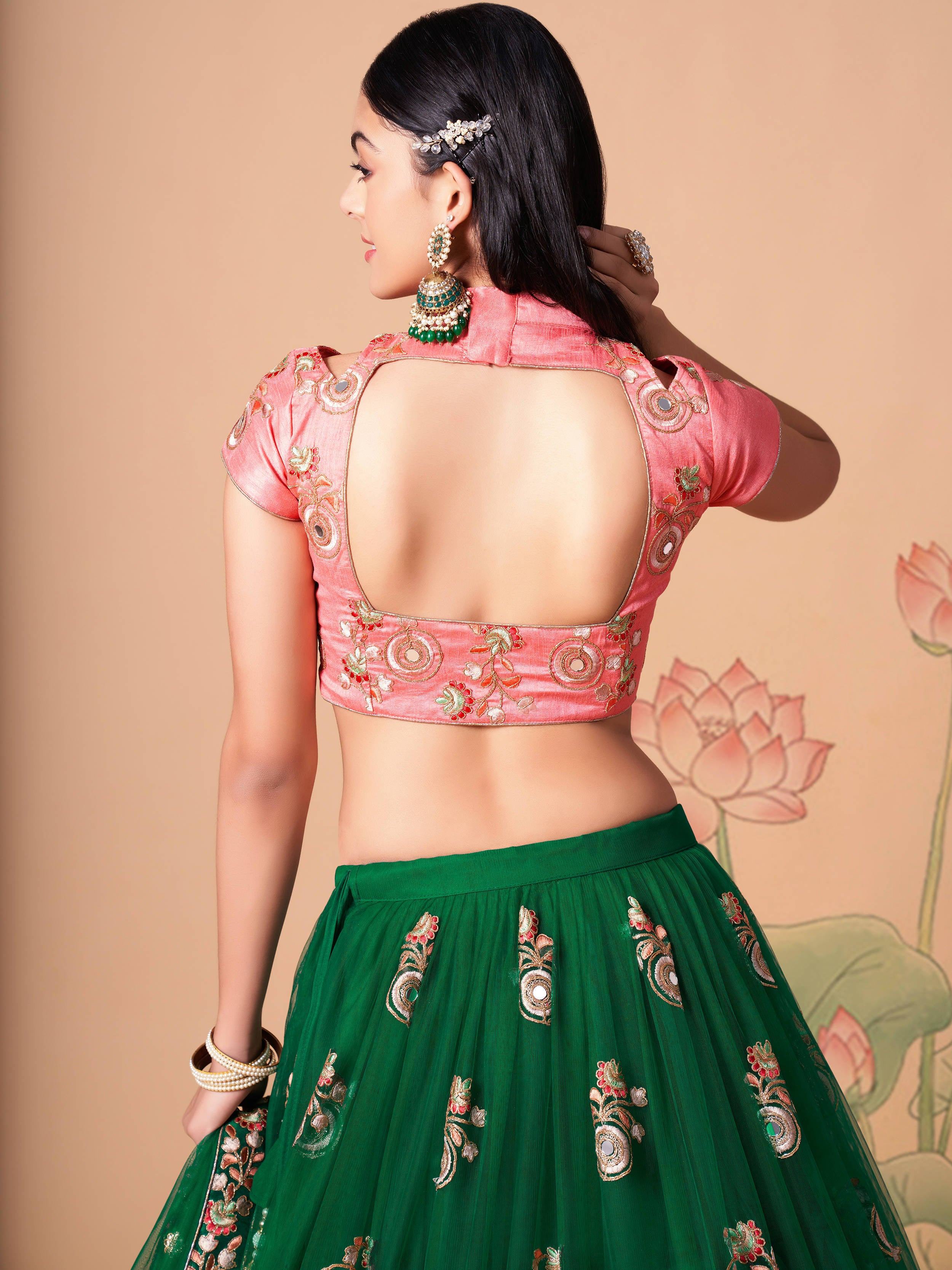 Green Embroidered Net Lehenga Choli Traditional Collection
