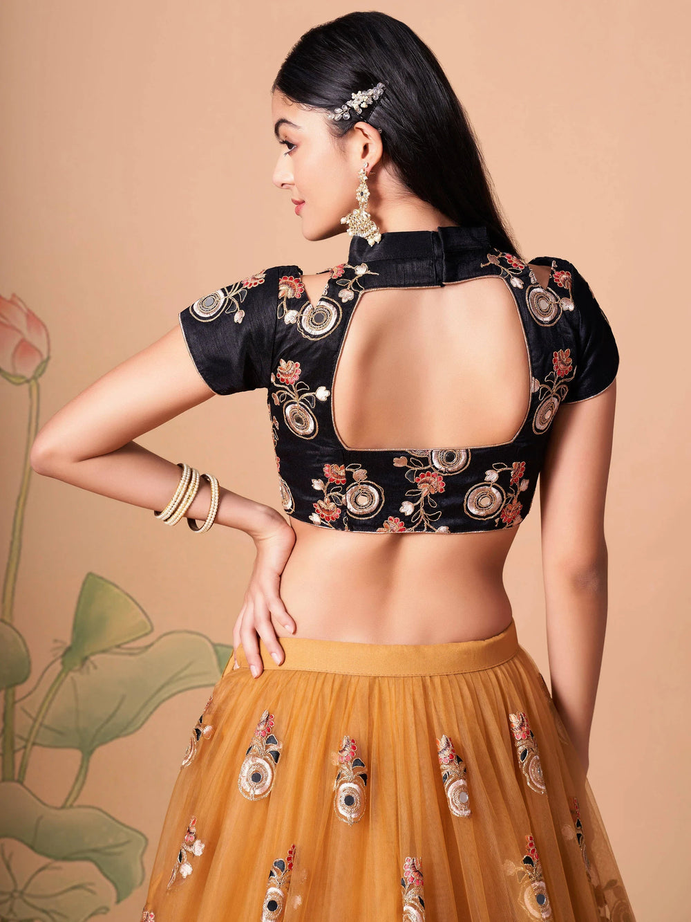 Yellow Mirror Embroidered Net Festive Lehenga Choli for Women