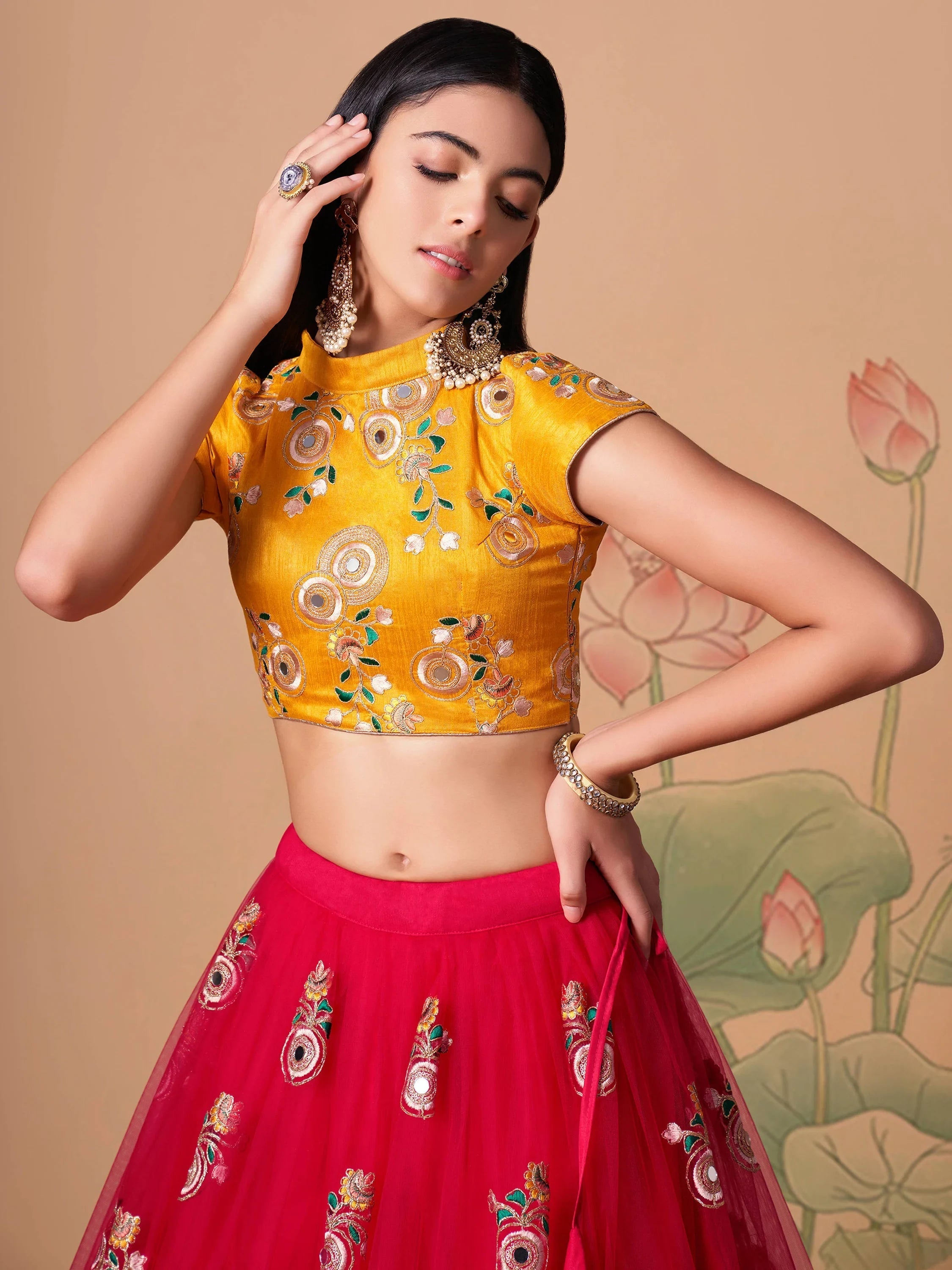 Vibrant Pink Embroidered Net Festival Wear Lehenga Choli Choli