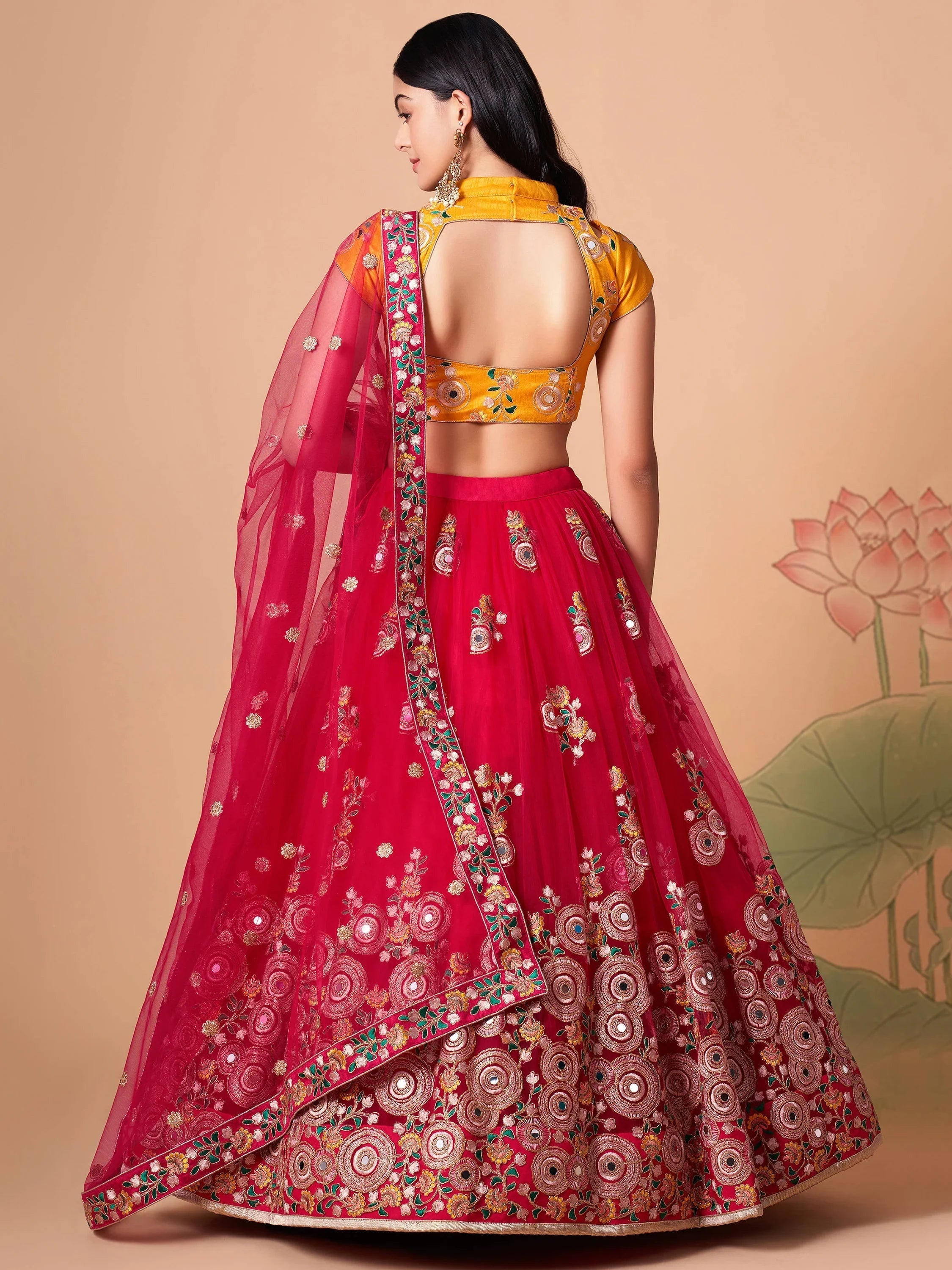Vibrant Pink Embroidered Net Festival Wear Lehenga Choli Choli