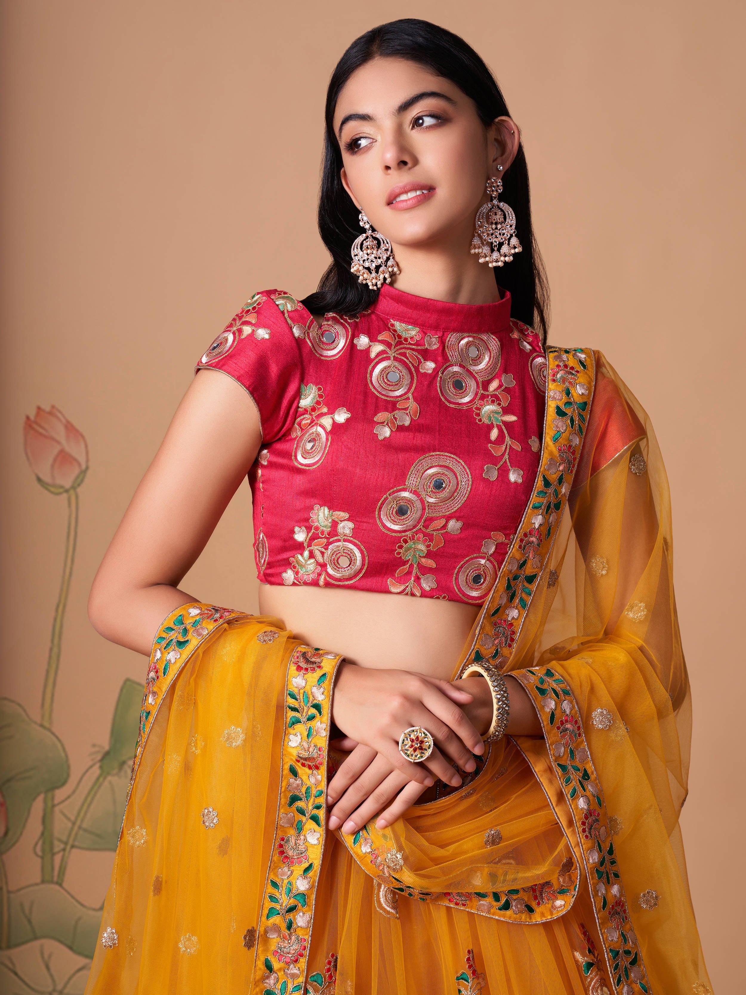 Yellow Sequins Work Net Wedding Wear Lehenga Choli Indian Ethnic Wear
