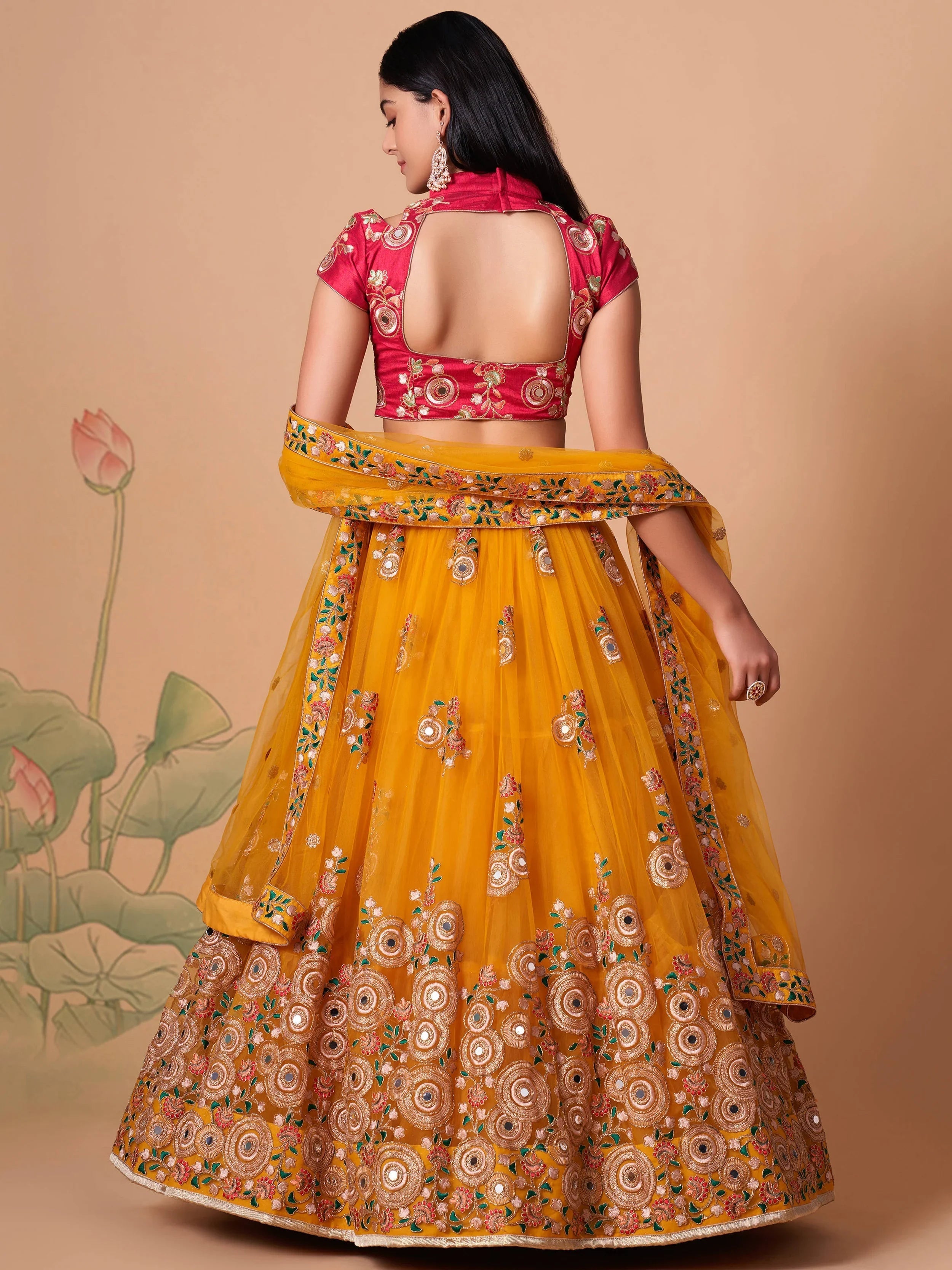 Yellow Sequins Work Net Wedding Wear Lehenga Choli Indian Ethnic Wear