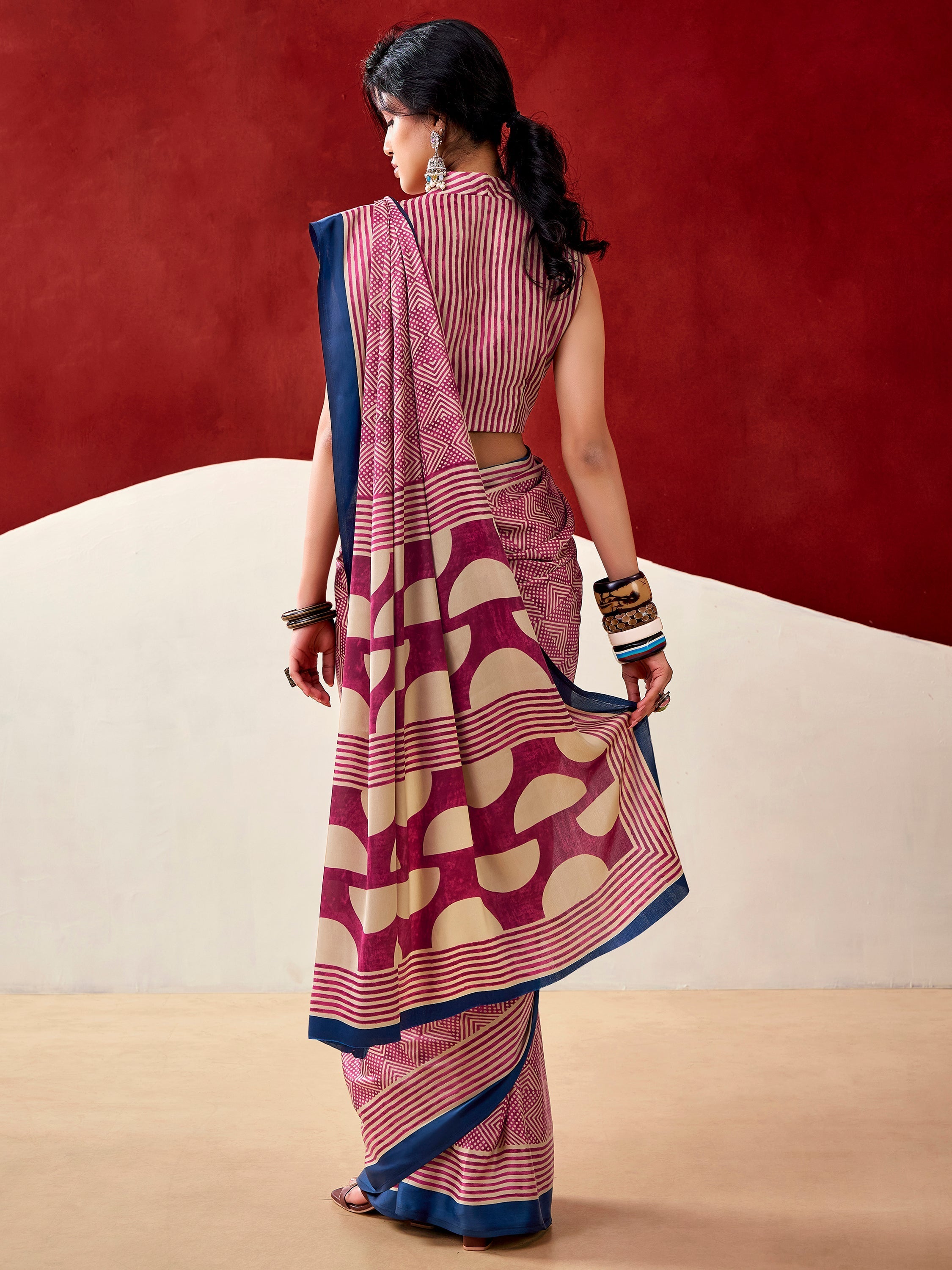 Pink Satin Digital Printed Office Wear Saree With Blouse
