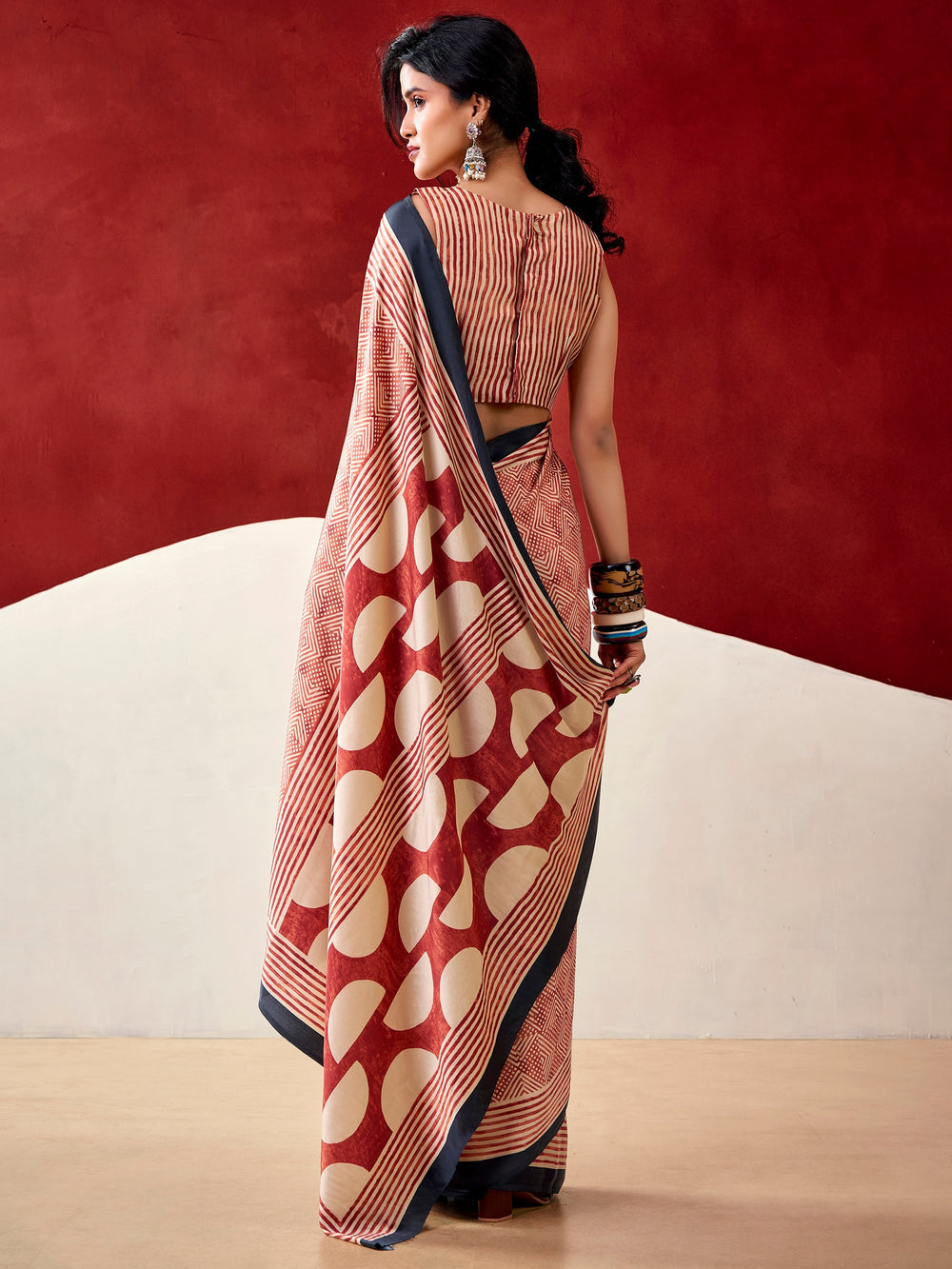 Rust Orange Satin Digital Printed Traditional Saree With Blouse