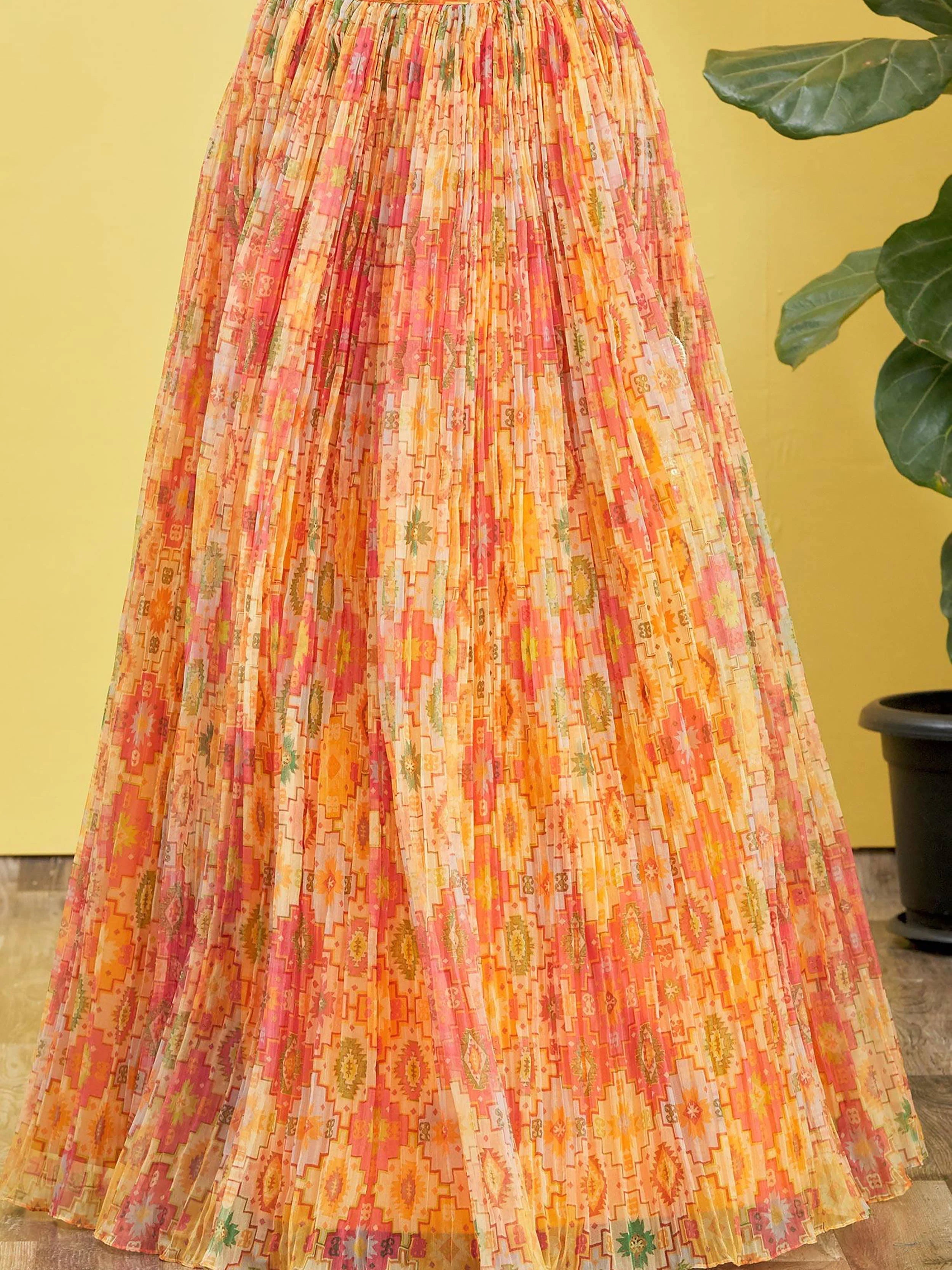Bright Yellow Mirror Work Organza Function Lehenga Choli for Women