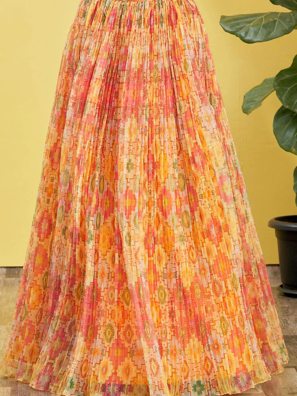 Bright Yellow Mirror Work Organza Function Lehenga Choli for Women