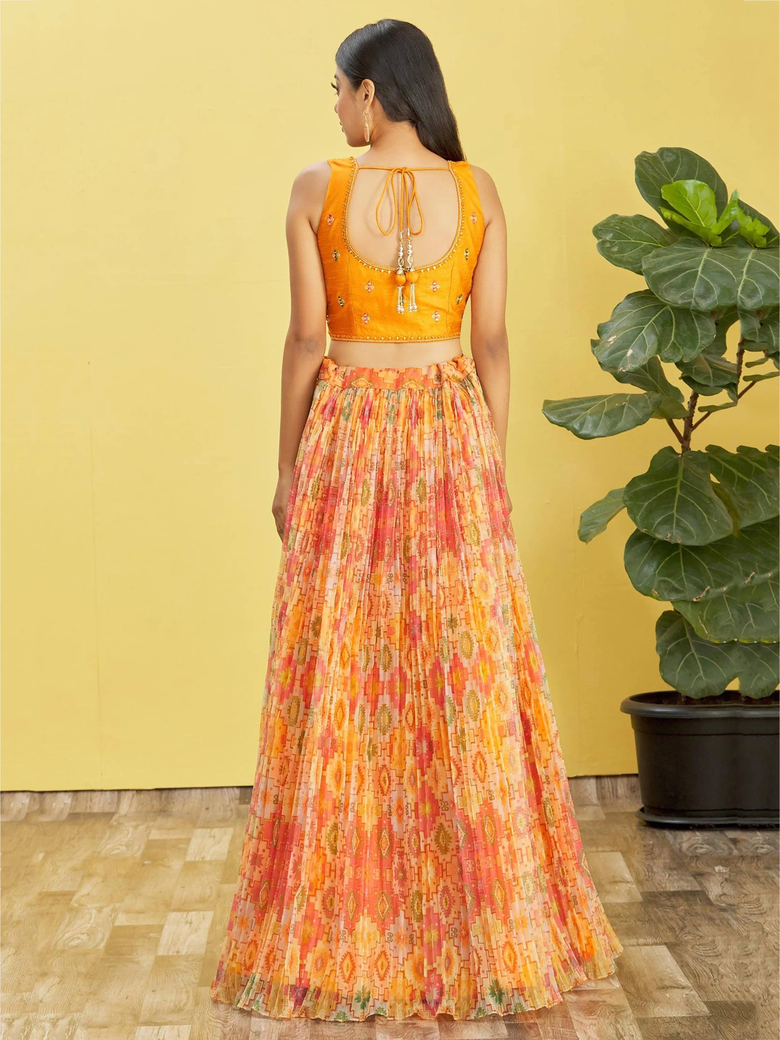 Bright Yellow Mirror Work Organza Function Lehenga Choli for Women