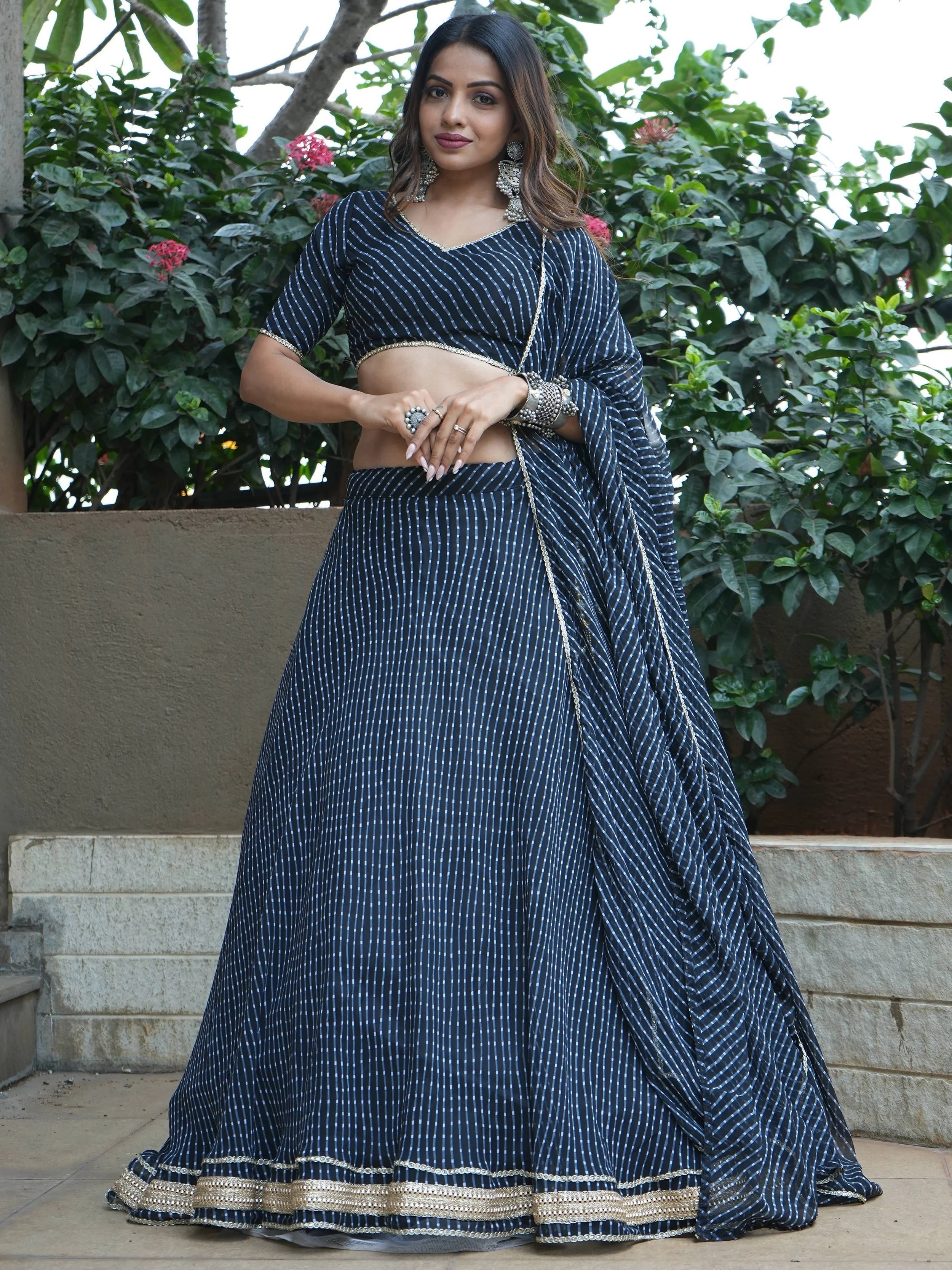 Leheriya georgette lehenga choli with gota patti work for wedding and festive occasions
