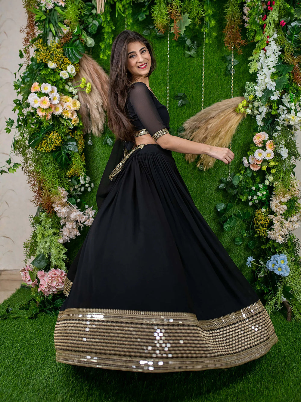 Georgette lehenga choli with zari embroidery for festival and party wear