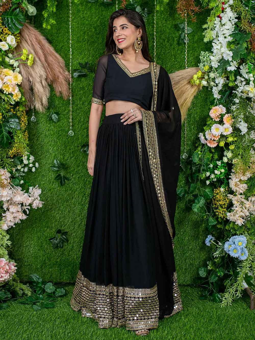 Georgette lehenga choli with zari embroidery for festival and party wear