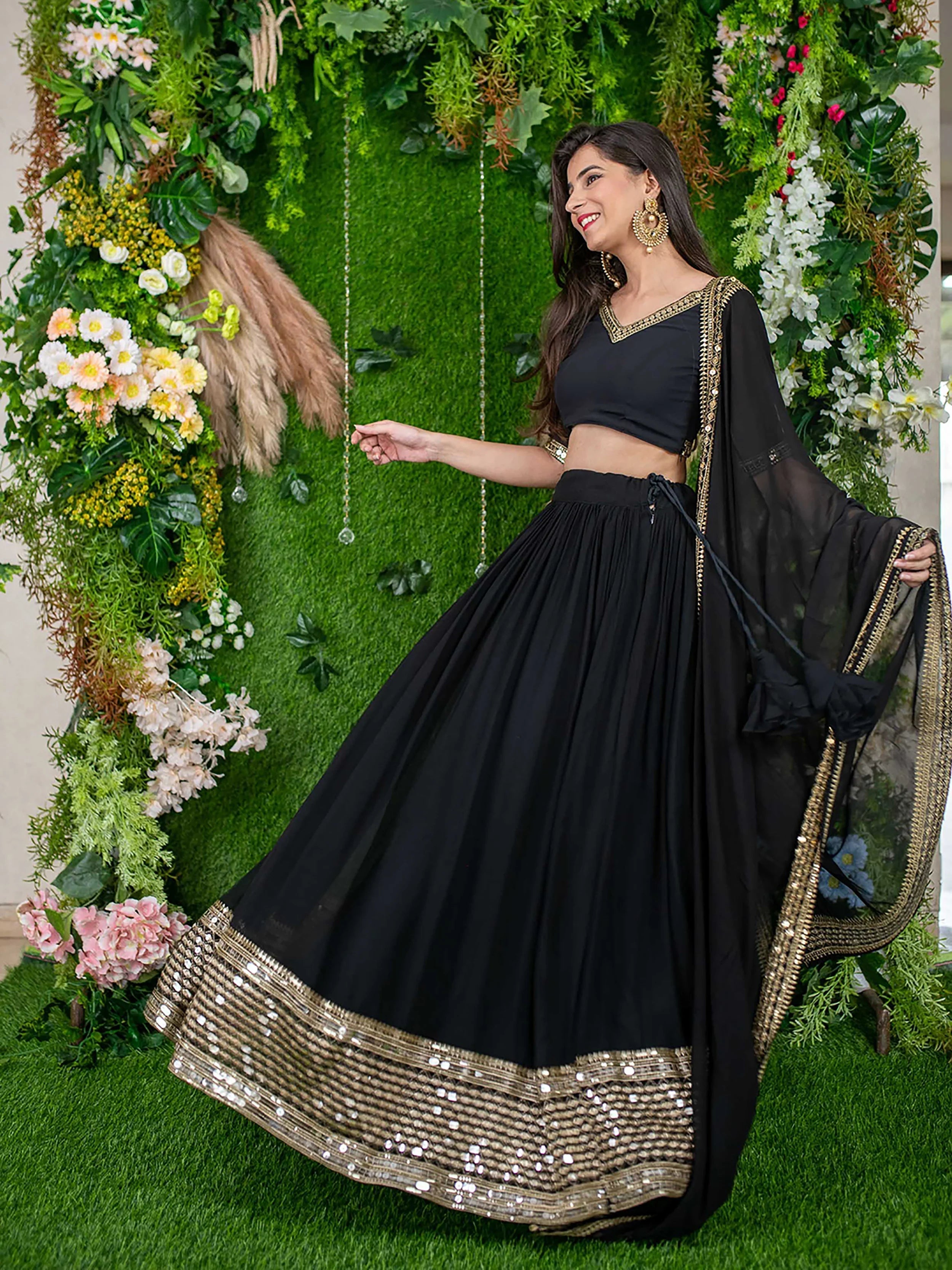 Georgette lehenga choli with zari embroidery for festival and party wear