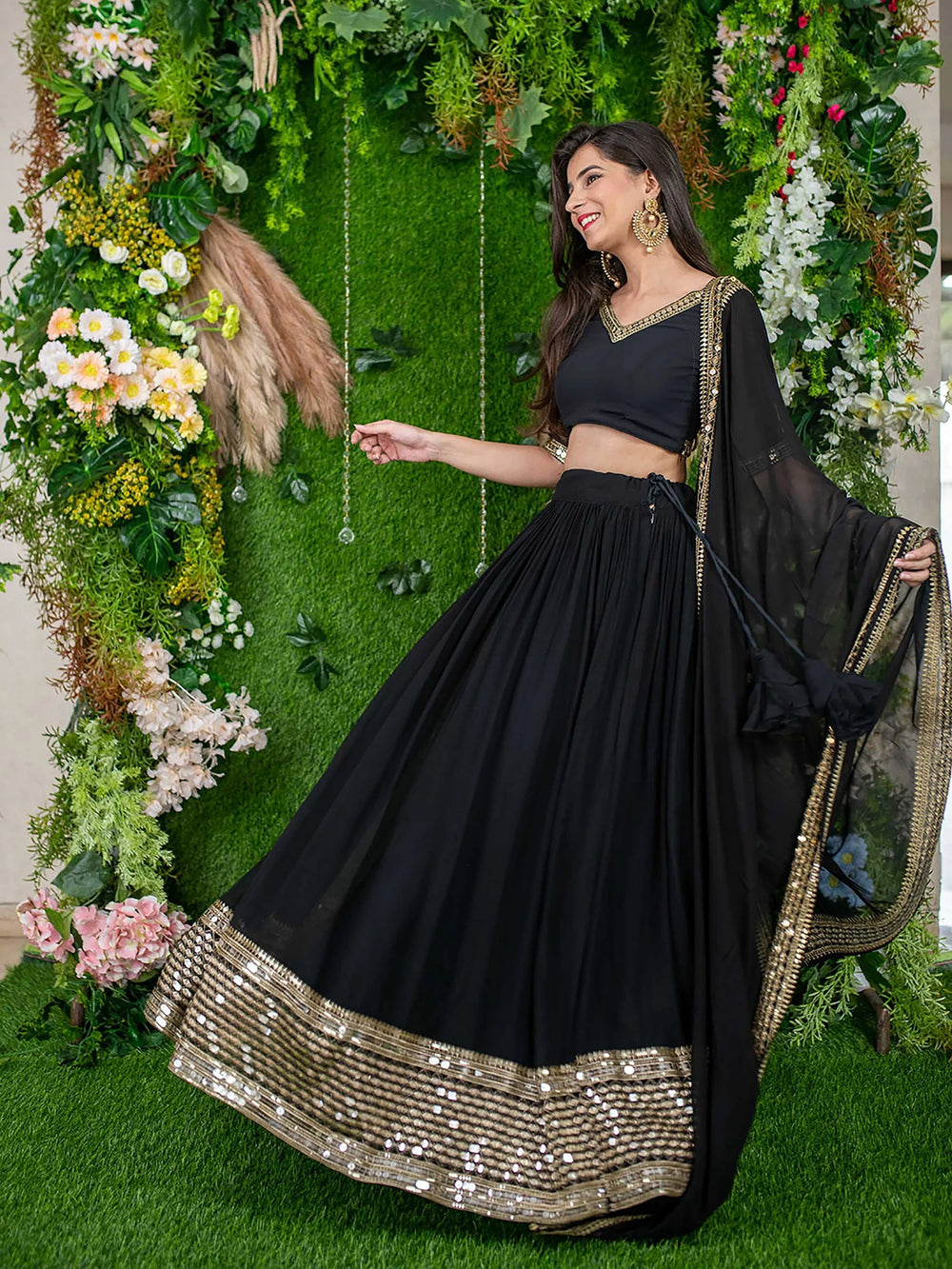Georgette lehenga choli with zari embroidery for festival and party wear