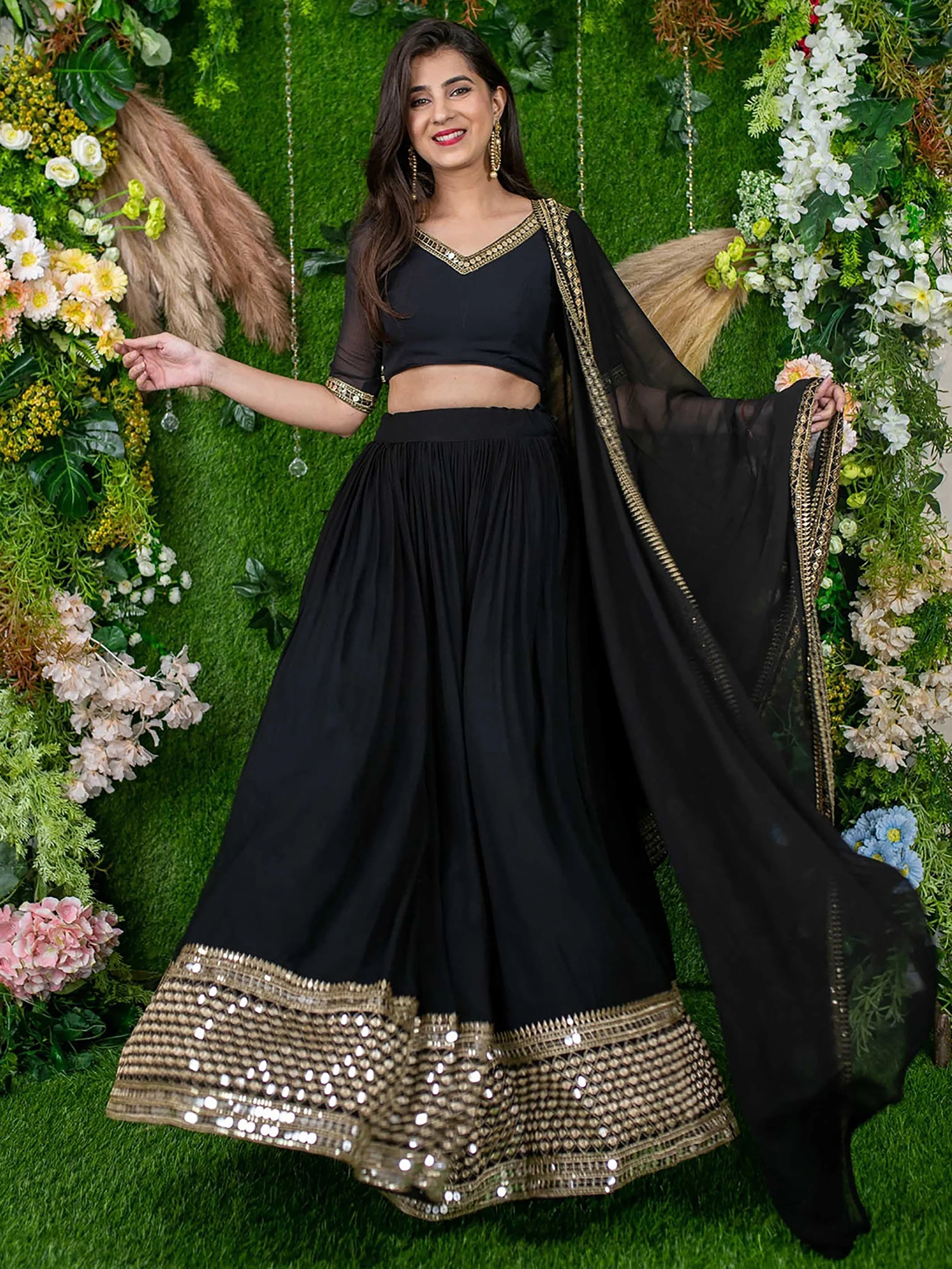 Georgette lehenga choli with zari embroidery for festival and party wear