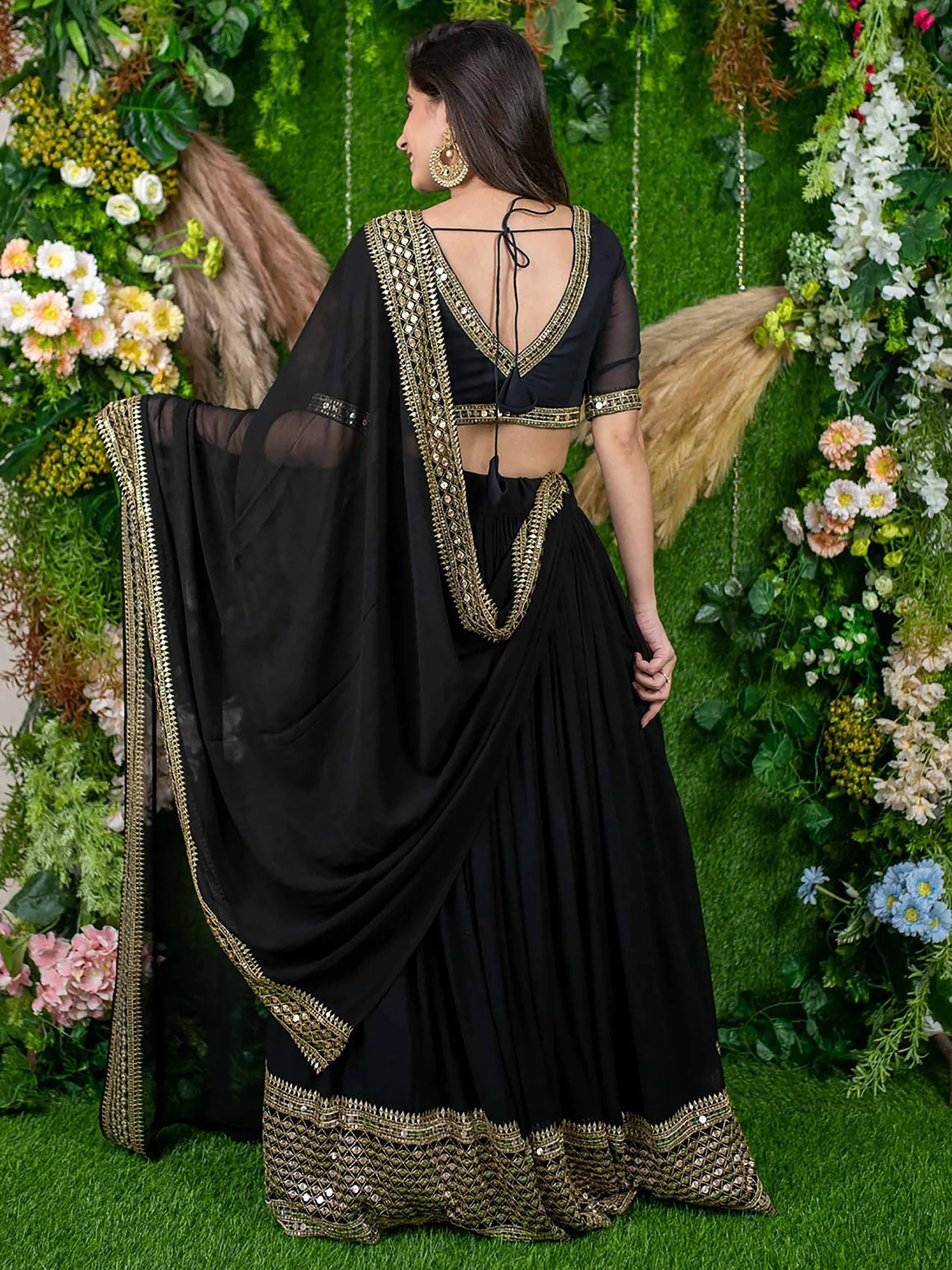Georgette lehenga choli with zari embroidery for festival and party wear