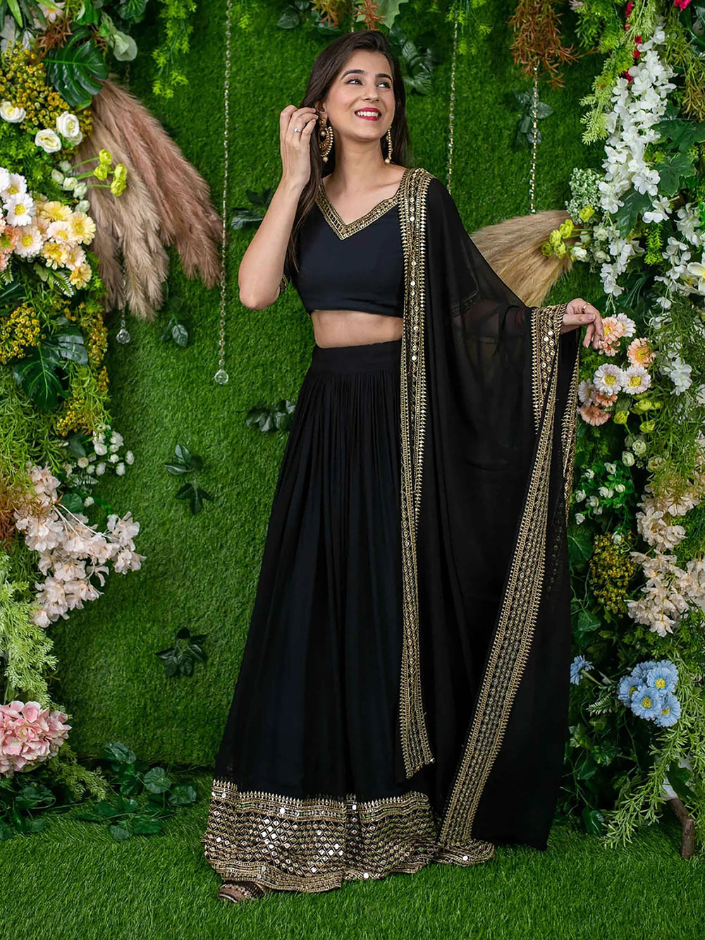 Georgette lehenga choli with zari embroidery for festival and party wear