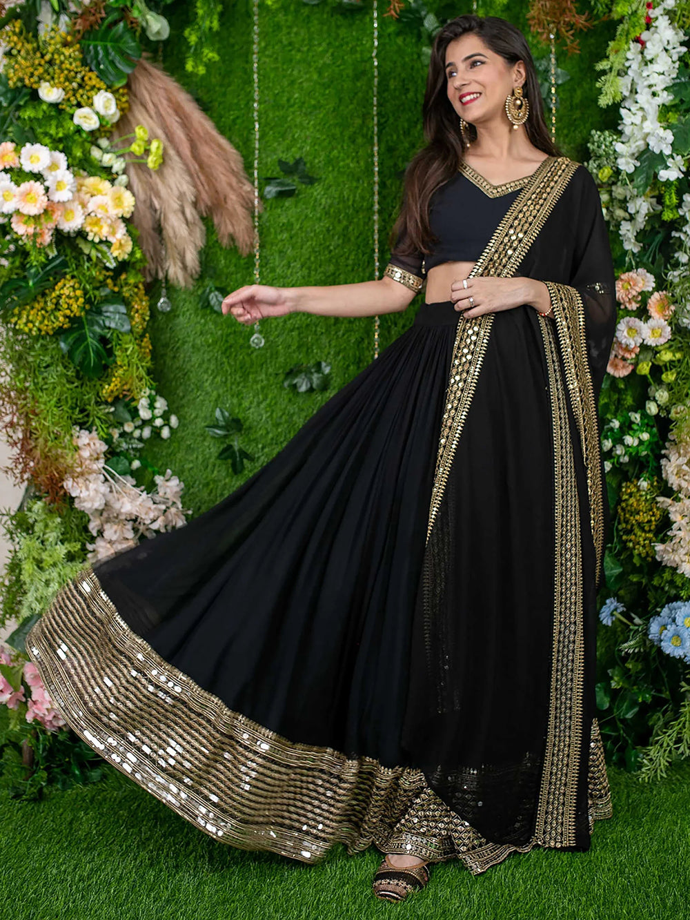 Georgette lehenga choli with zari embroidery for festival and party wear
