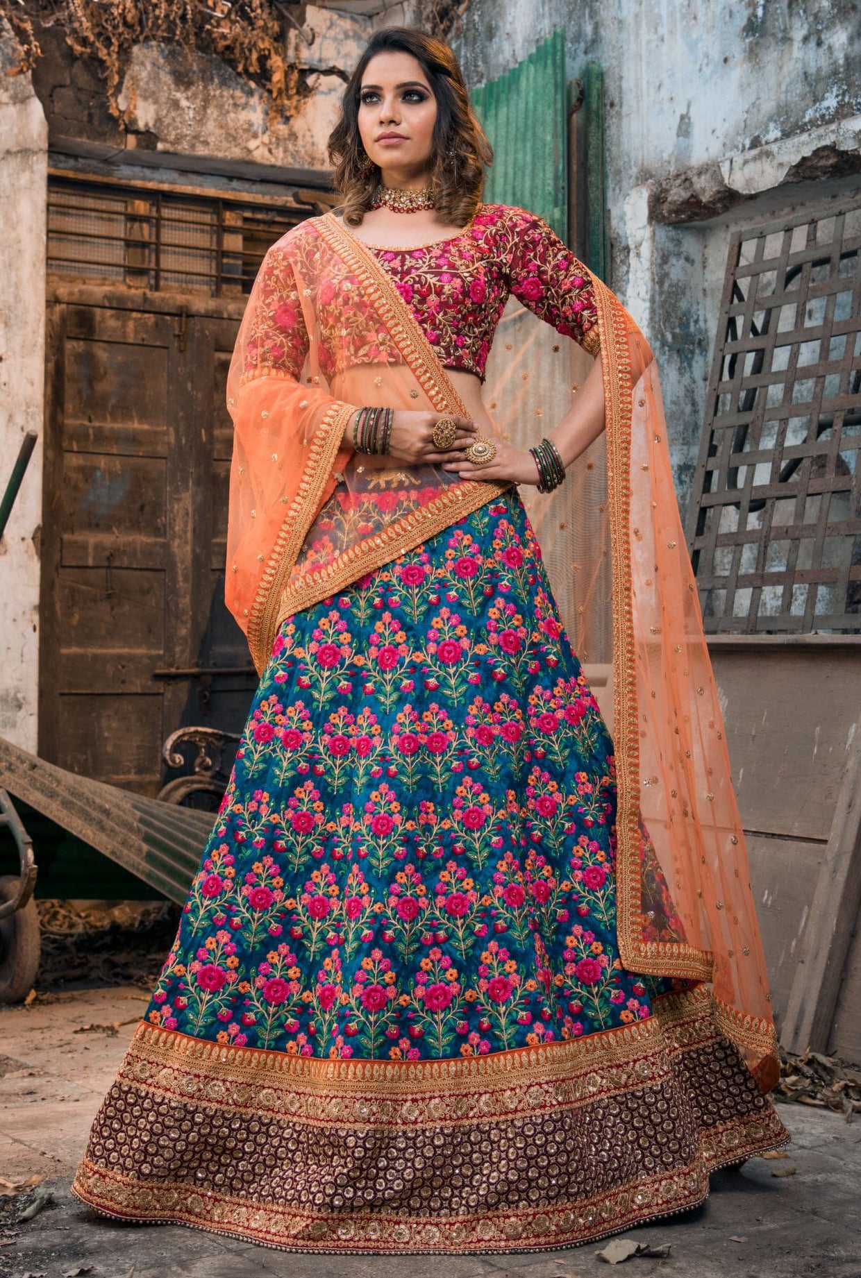 Heavy Embroidered Mulberry Silk Lehenga Choli for Wedding