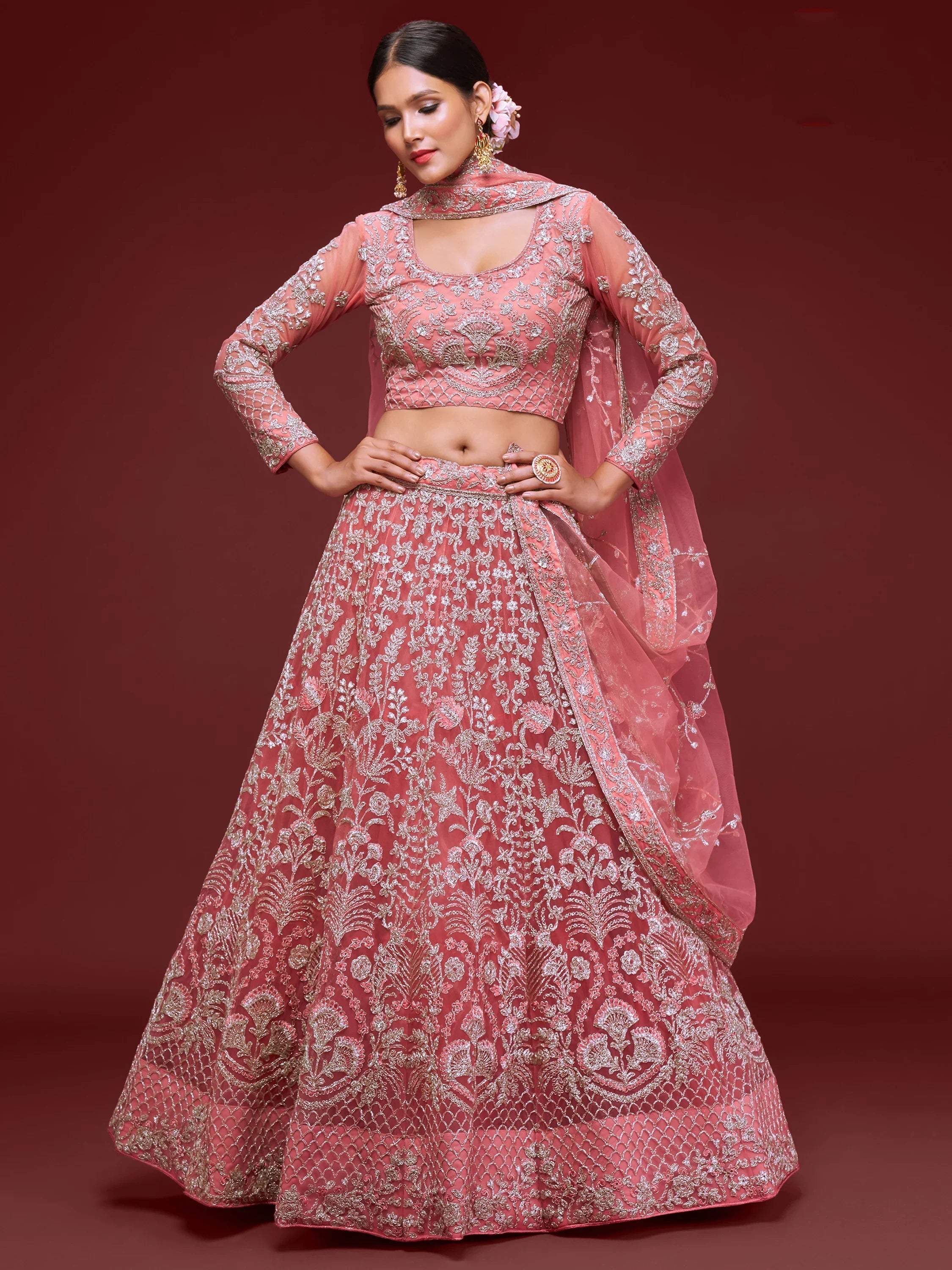 Pink Dori Work Soft Net Ceremony Lehenga Choli Indian Ethnic Wear