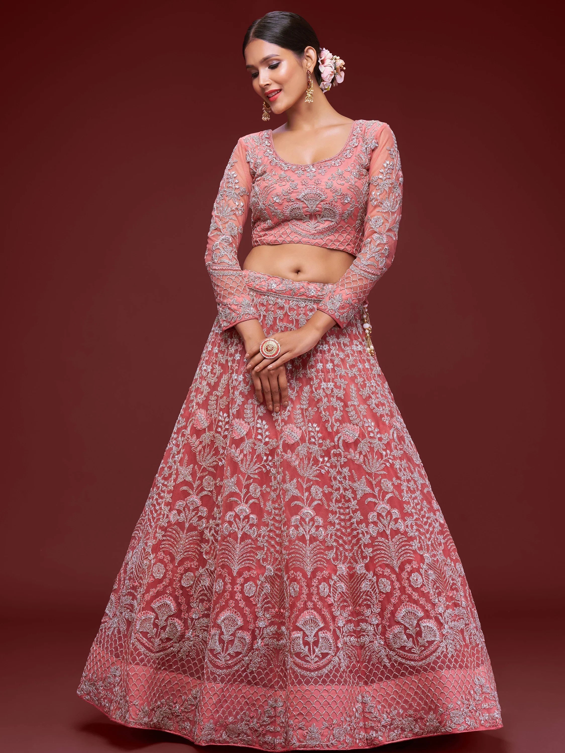 Pink Dori Work Soft Net Ceremony Lehenga Choli Indian Ethnic Wear