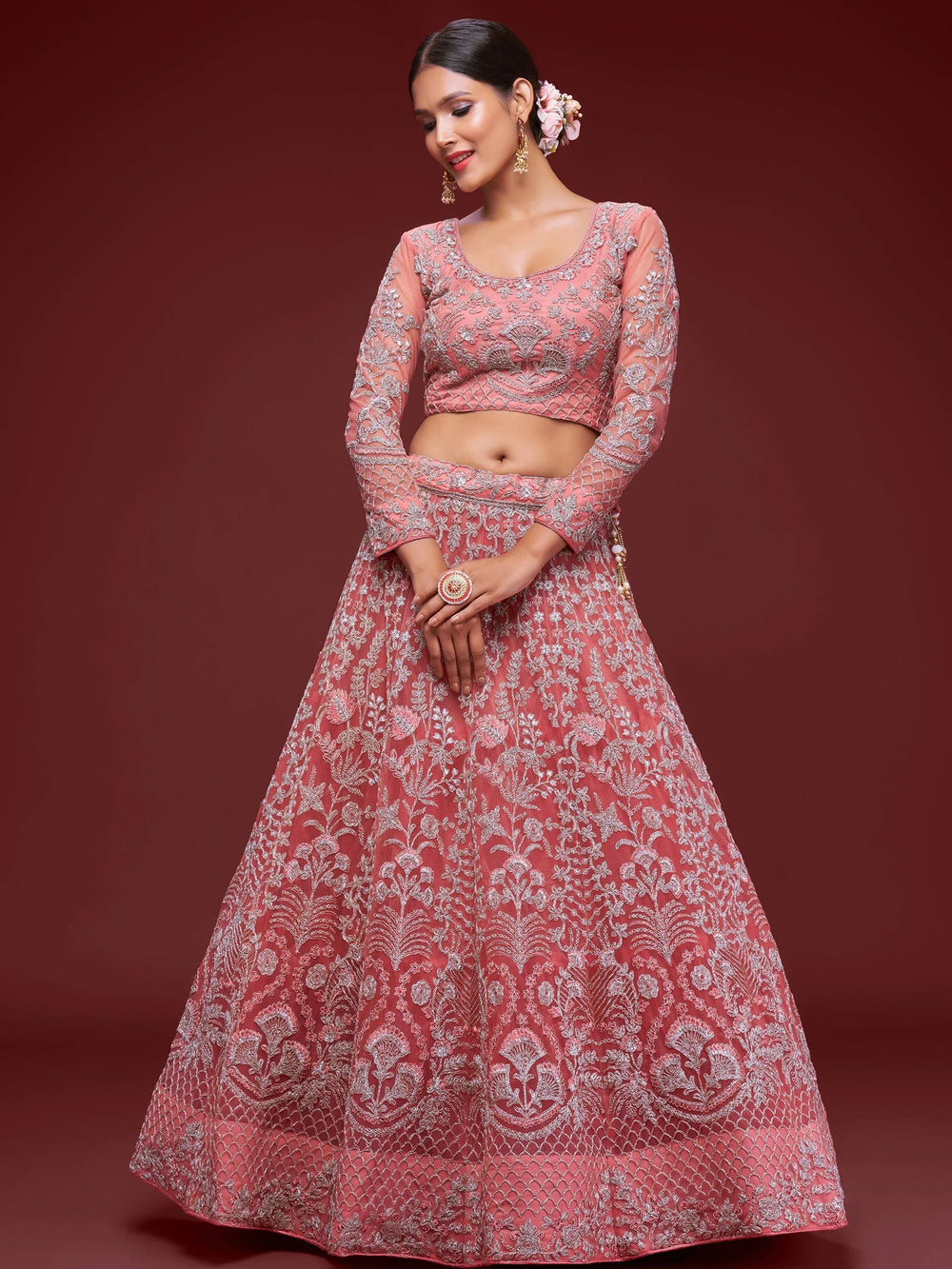 Pink Dori Work Soft Net Ceremony Lehenga Choli Indian Ethnic Wear