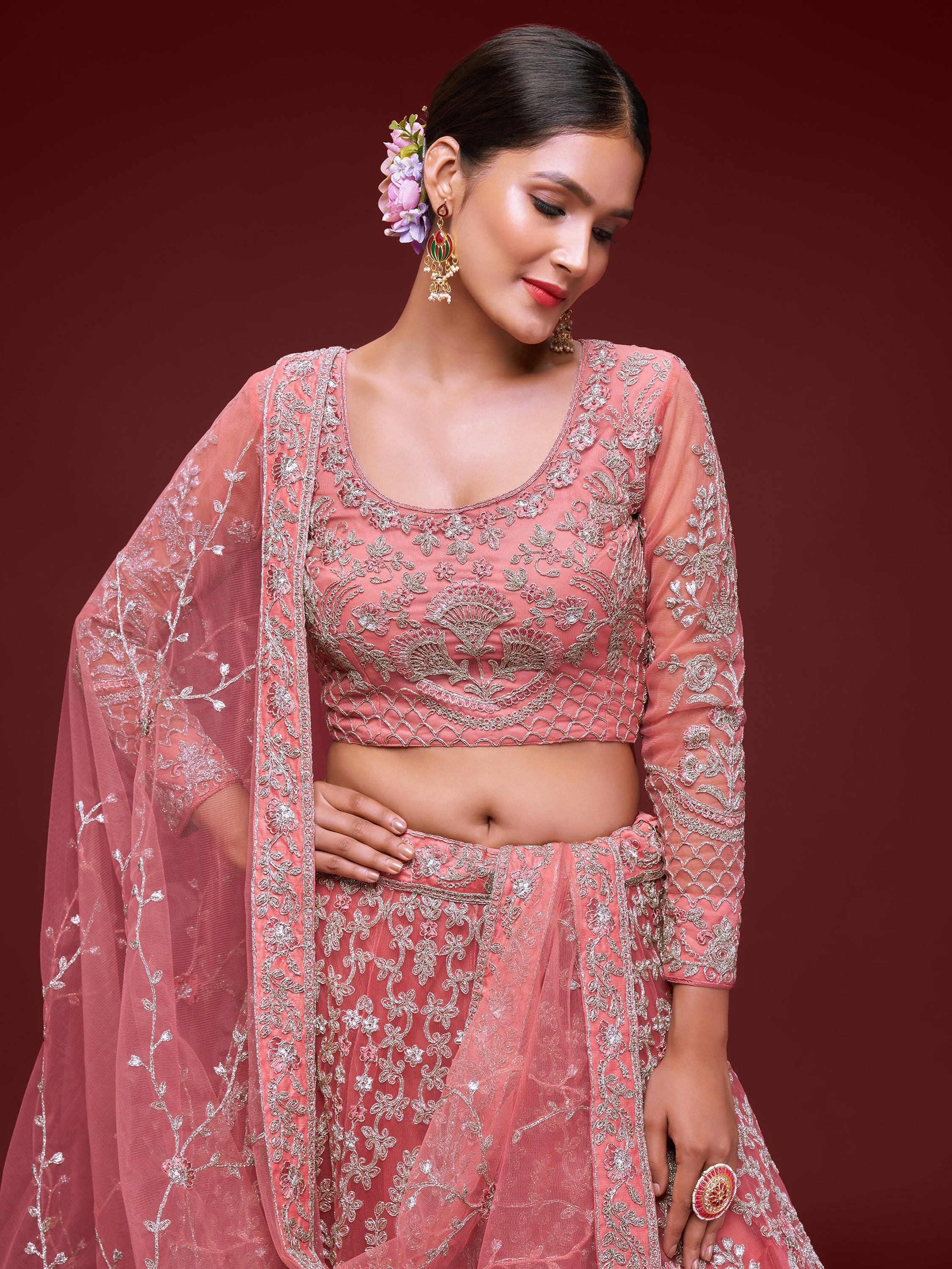 Pink Dori Work Soft Net Ceremony Lehenga Choli Indian Ethnic Wear