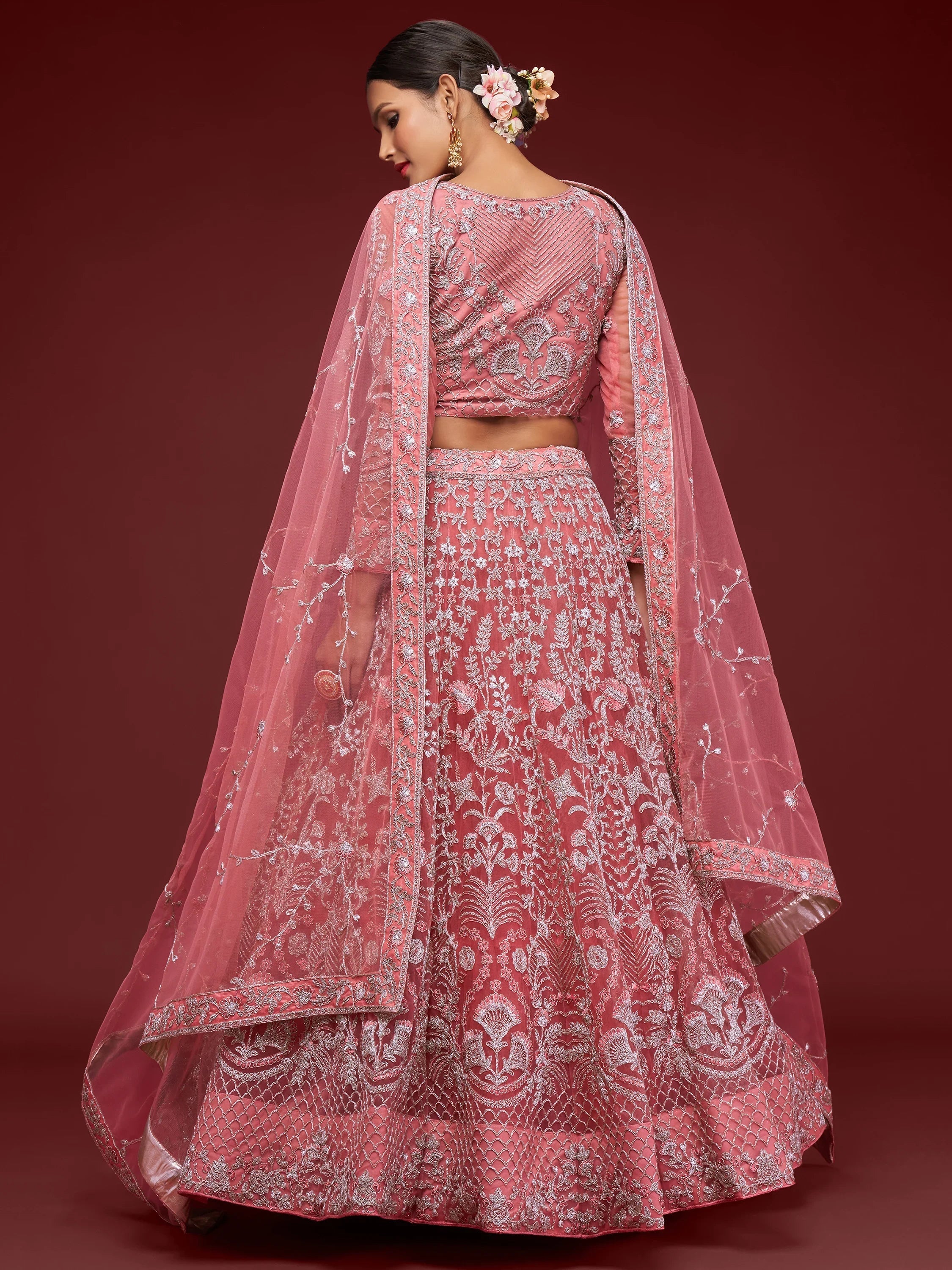 Pink Dori Work Soft Net Ceremony Lehenga Choli Indian Ethnic Wear