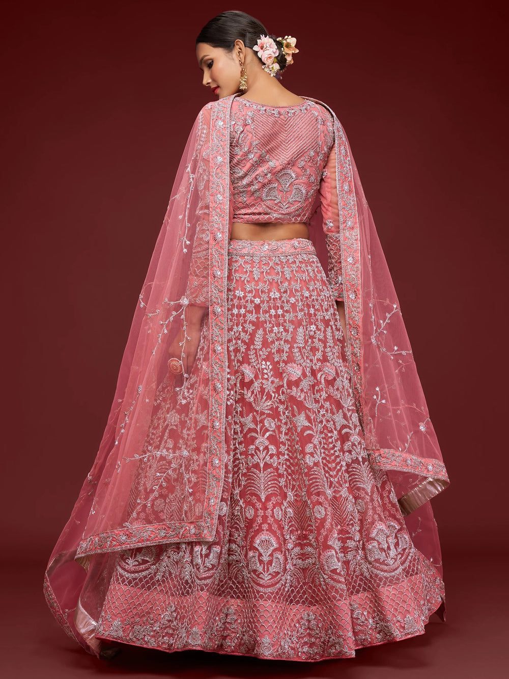 Pink Dori Work Soft Net Ceremony Lehenga Choli Indian Ethnic Wear