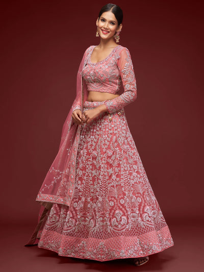 Pink Dori Work Soft Net Ceremony Lehenga Choli Indian Ethnic Wear