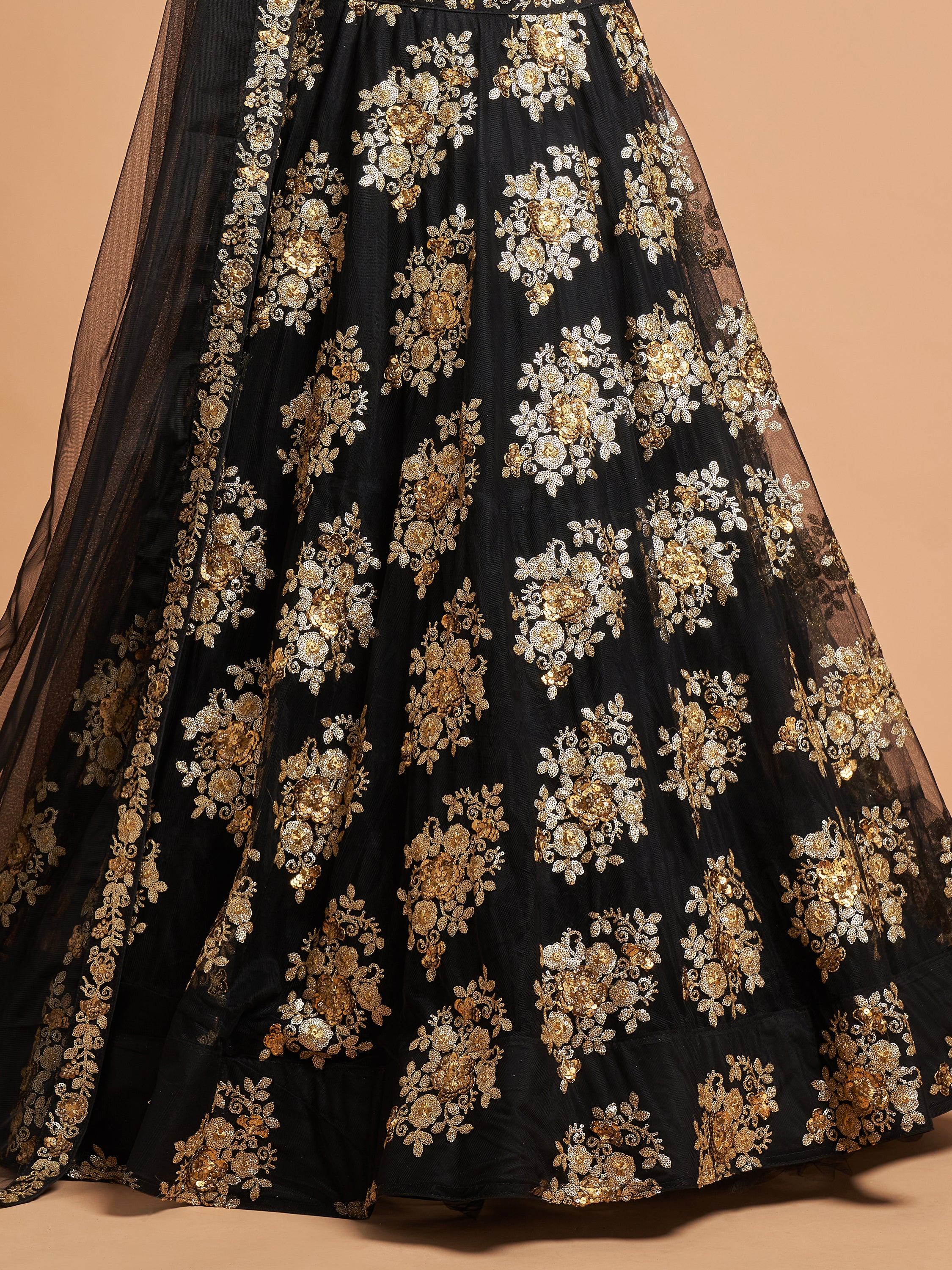 Black Zari Embroidered Net Party Lehenga Choli Indian Ethnic Wear