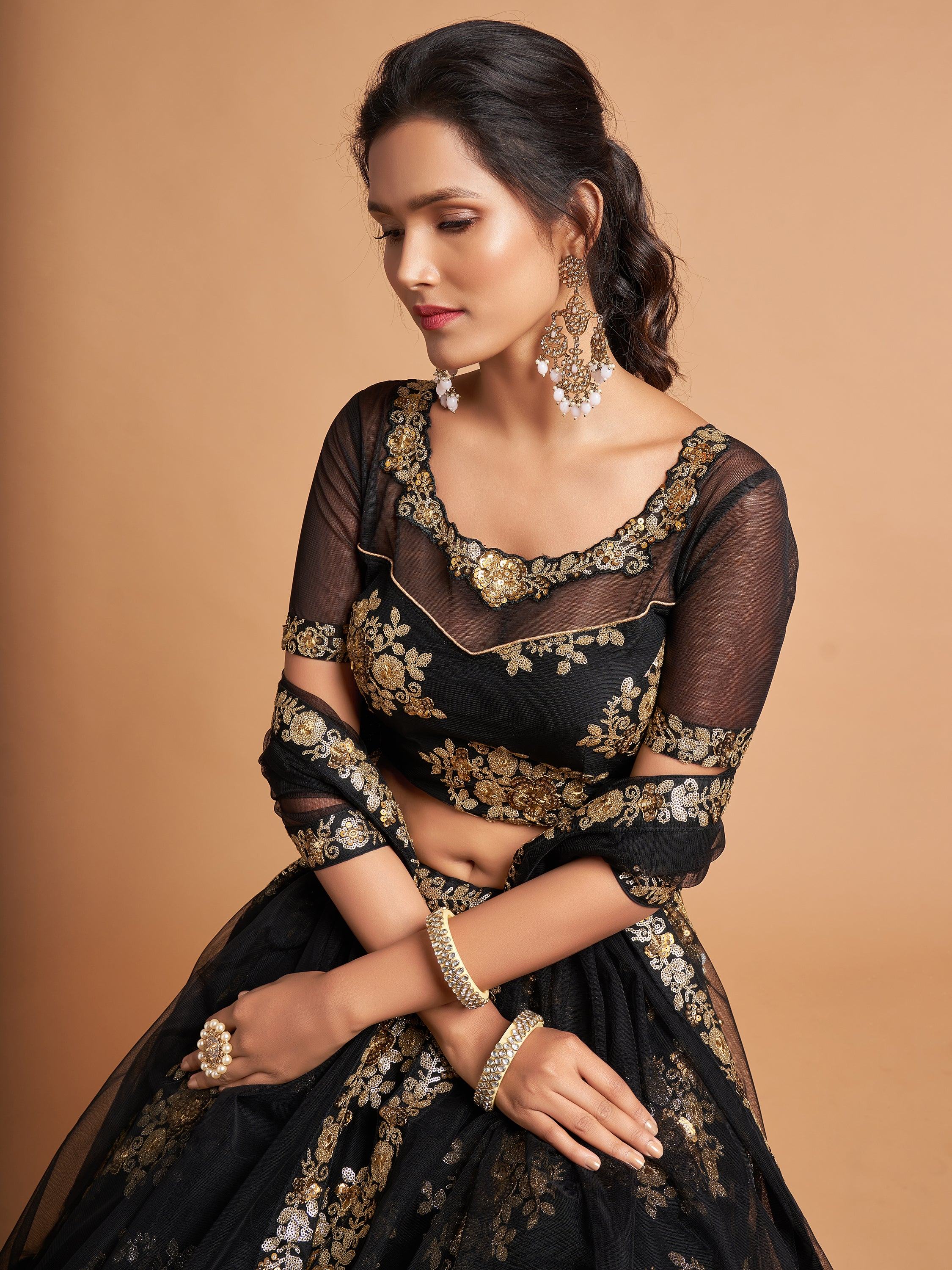 Black Zari Embroidered Net Party Lehenga Choli Indian Ethnic Wear