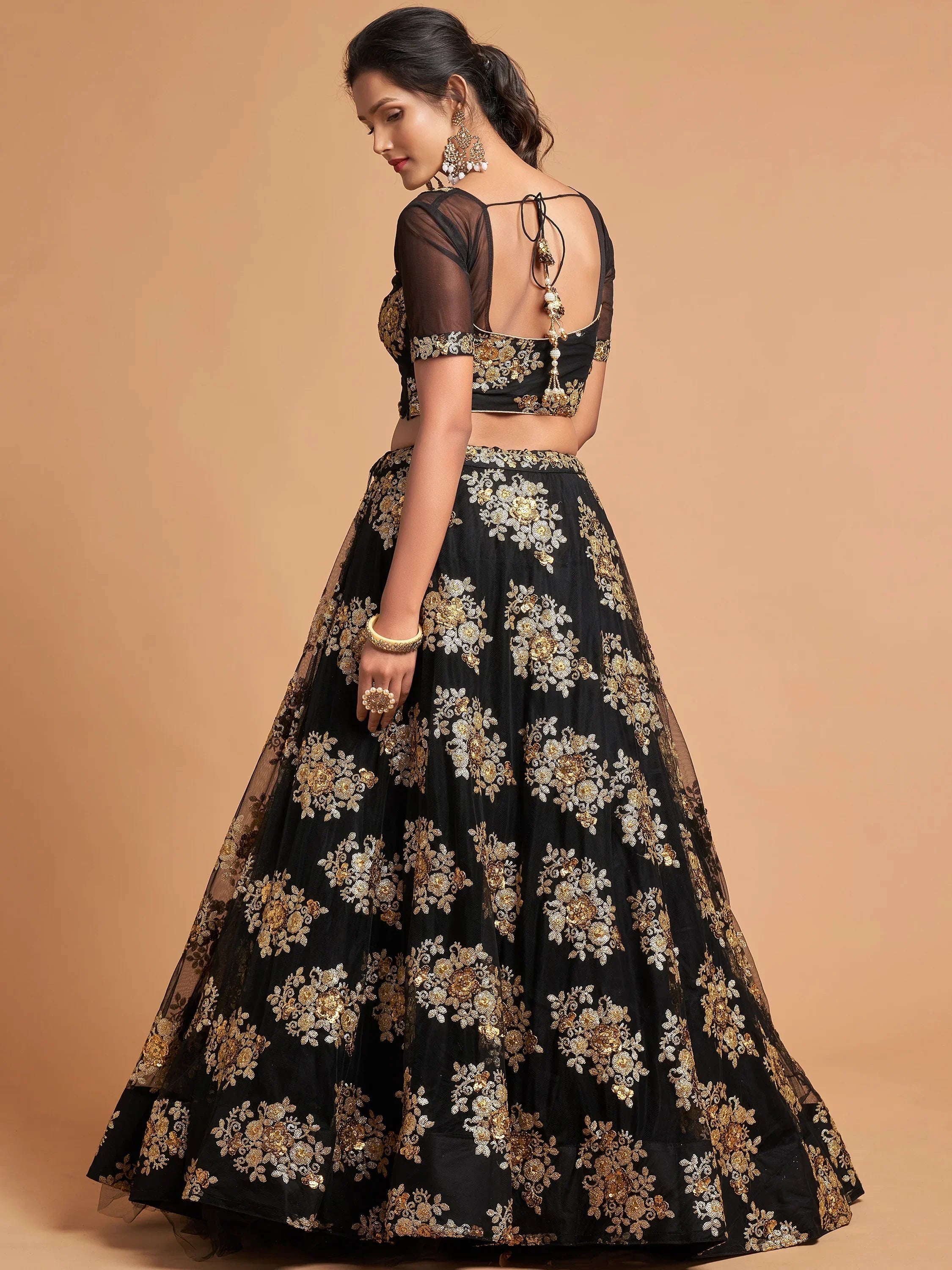 Black Zari Embroidered Net Party Lehenga Choli Indian Ethnic Wear