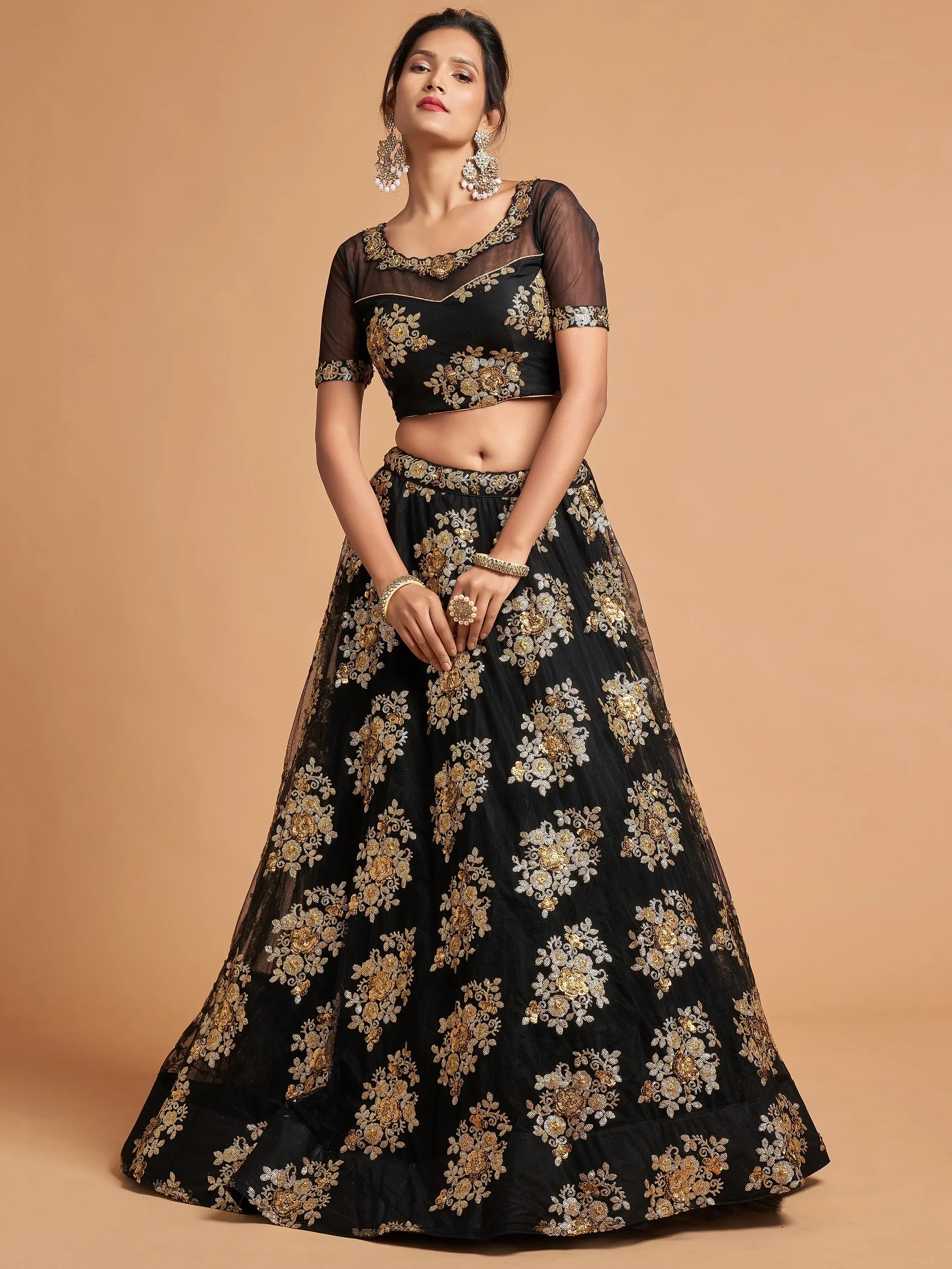Black Zari Embroidered Net Party Lehenga Choli Indian Ethnic Wear