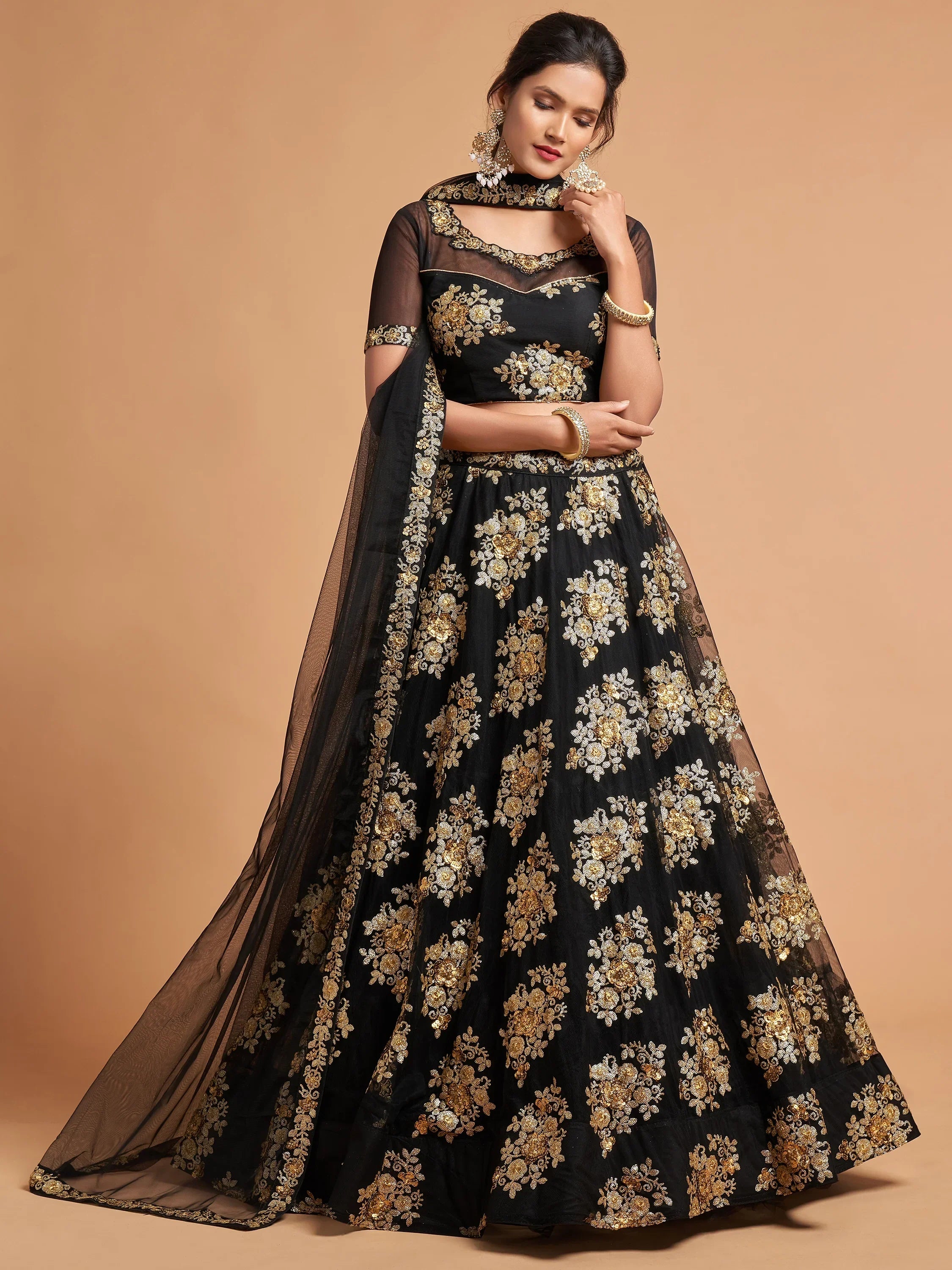 Black Zari Embroidered Net Party Lehenga Choli Indian Ethnic Wear