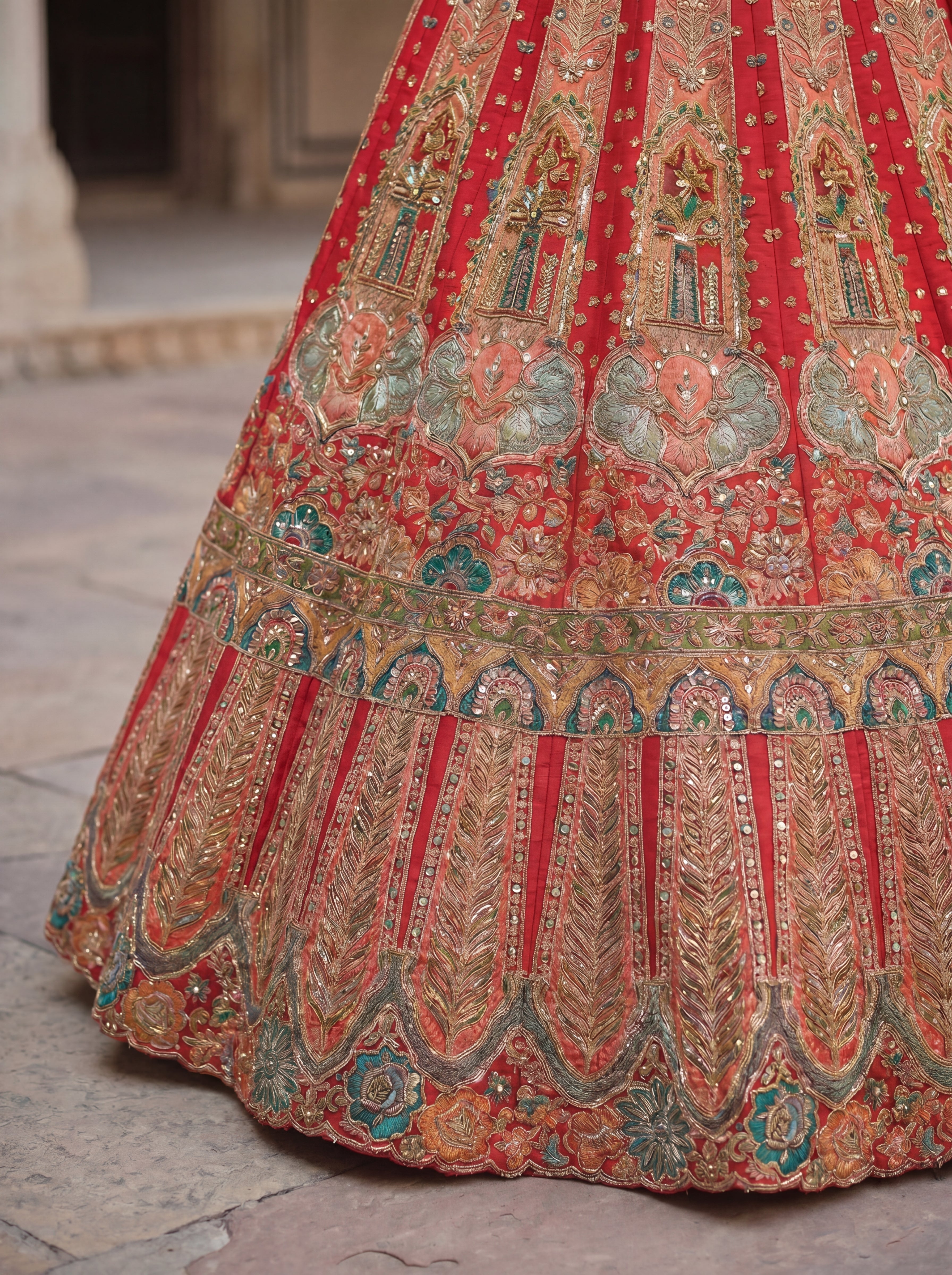 Red Viscose Sequins Embroidered Bridal Lehenga Choli Set