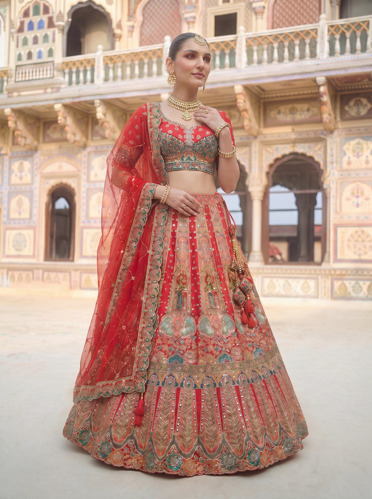 Red Viscose Sequins Embroidered Bridal Lehenga Choli Set