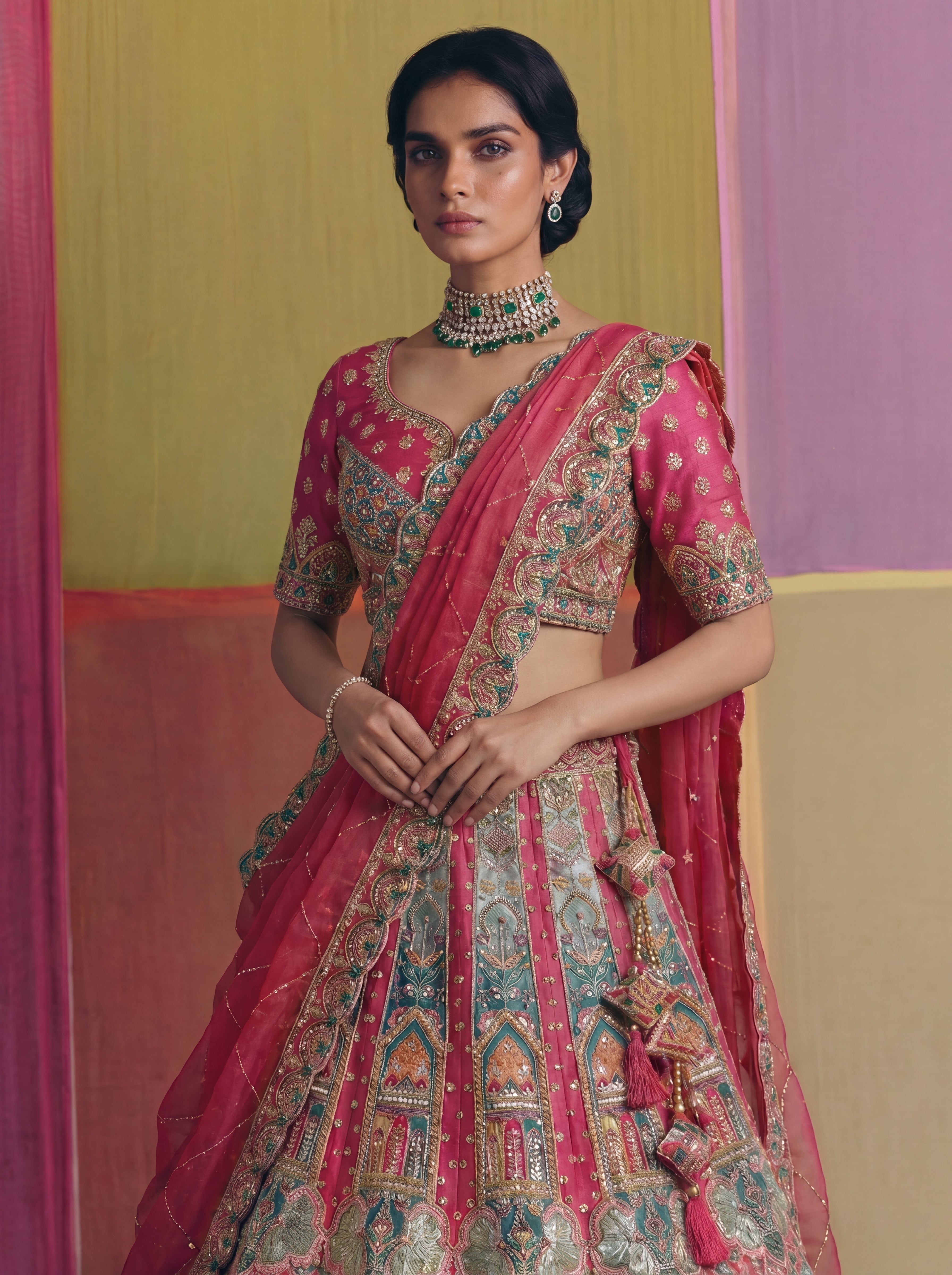 Crimson Red Viscose Sequins Embroidered Bridal Lehenga Choli Set