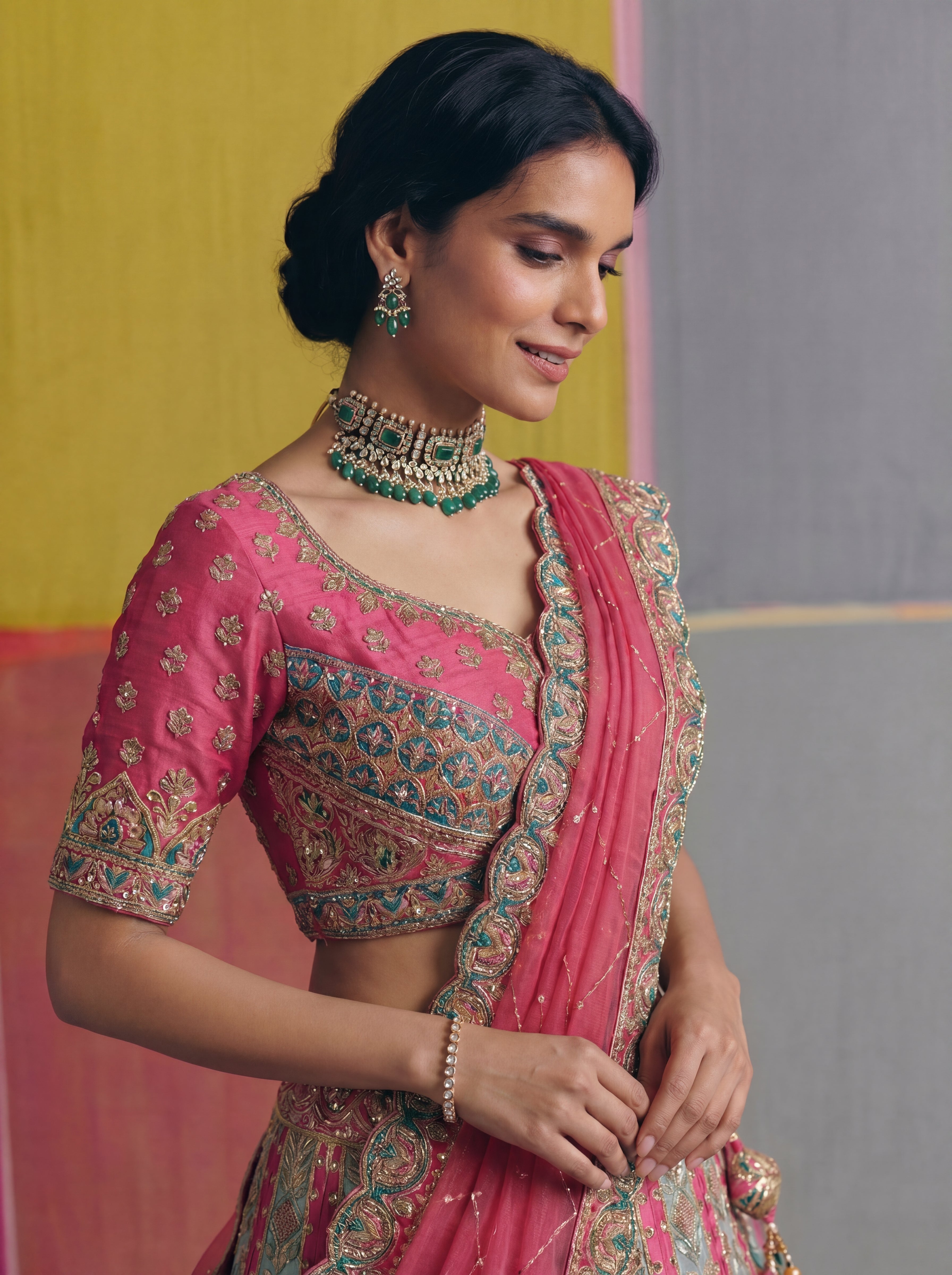 Crimson Red Viscose Sequins Embroidered Bridal Lehenga Choli Set