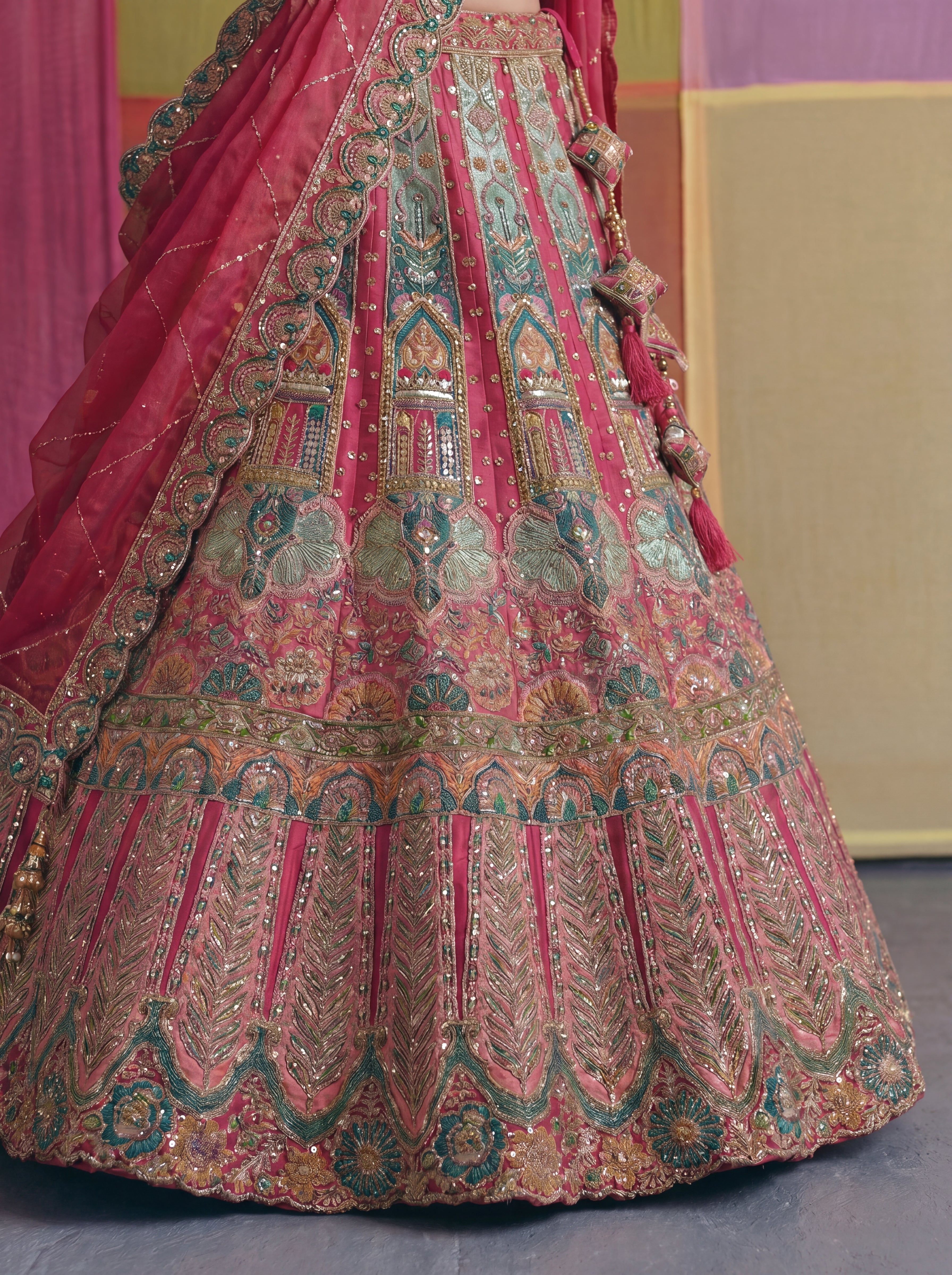 Crimson Red Viscose Sequins Embroidered Bridal Lehenga Choli Set