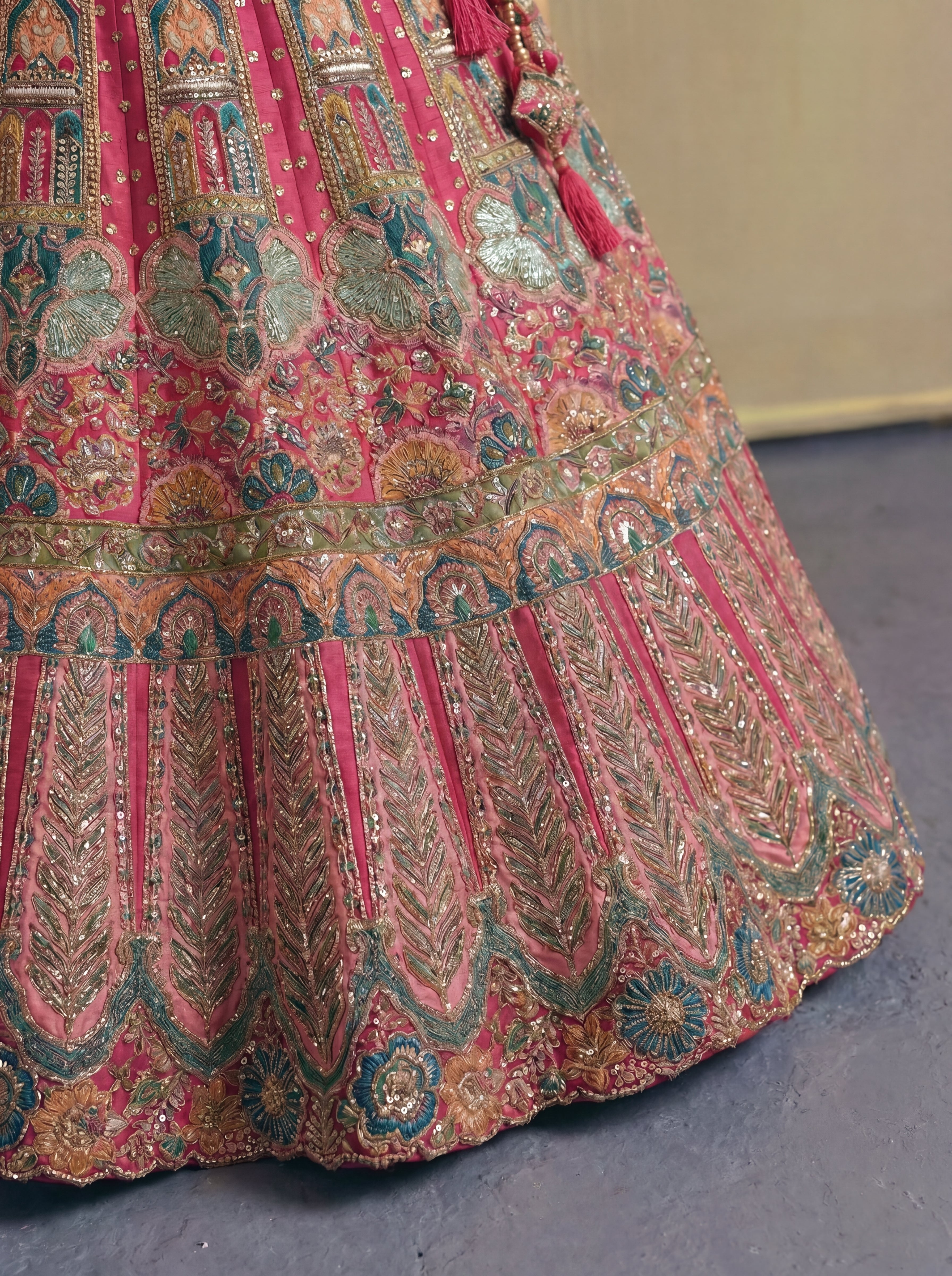 Crimson Red Viscose Sequins Embroidered Bridal Lehenga Choli Set