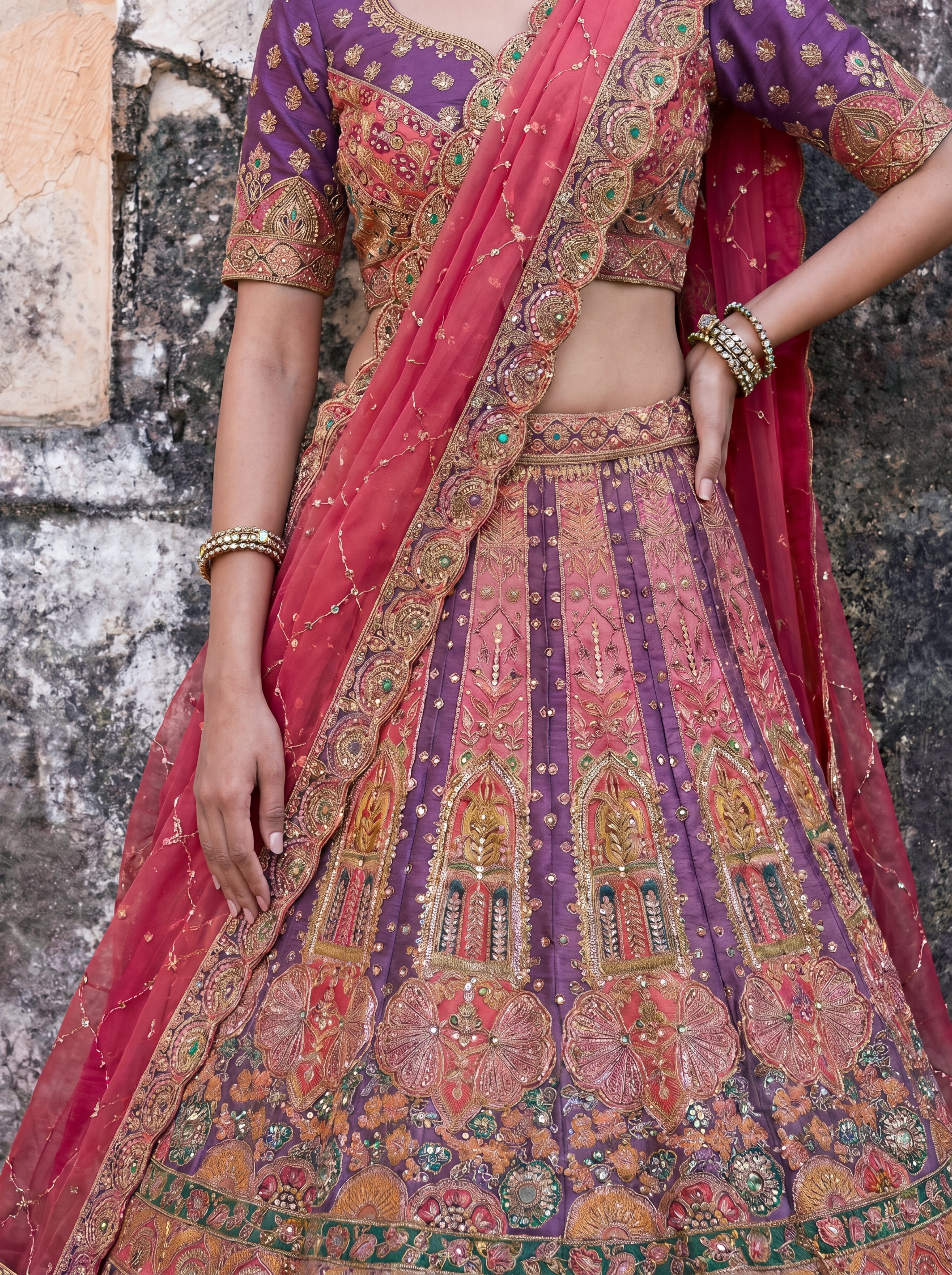Royal Purple Viscose Sequins Embroidered Bridal Lehenga Choli