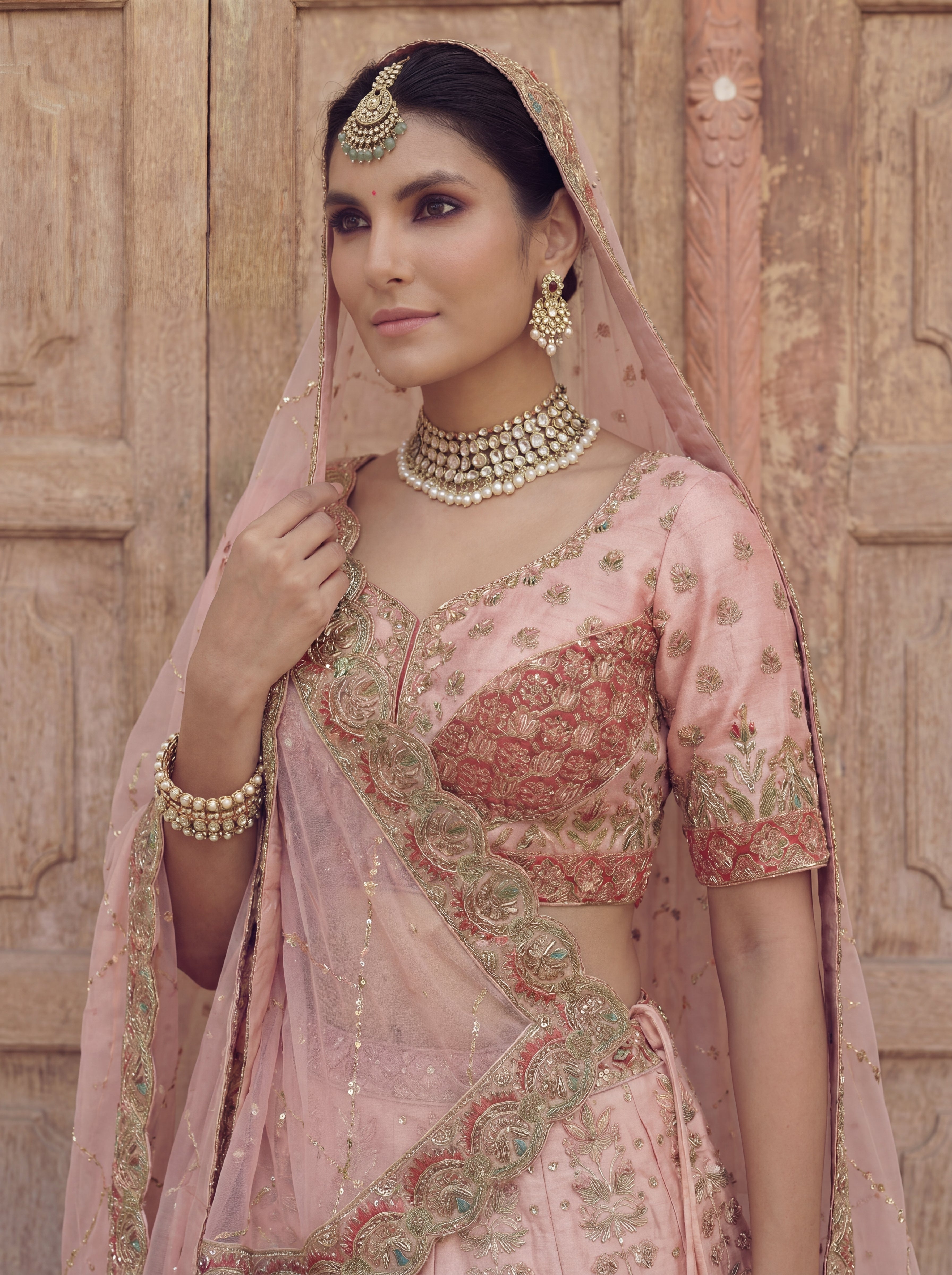 Blush Pink Viscose Sequins Embroidered Bridal Lehenga Choli Set