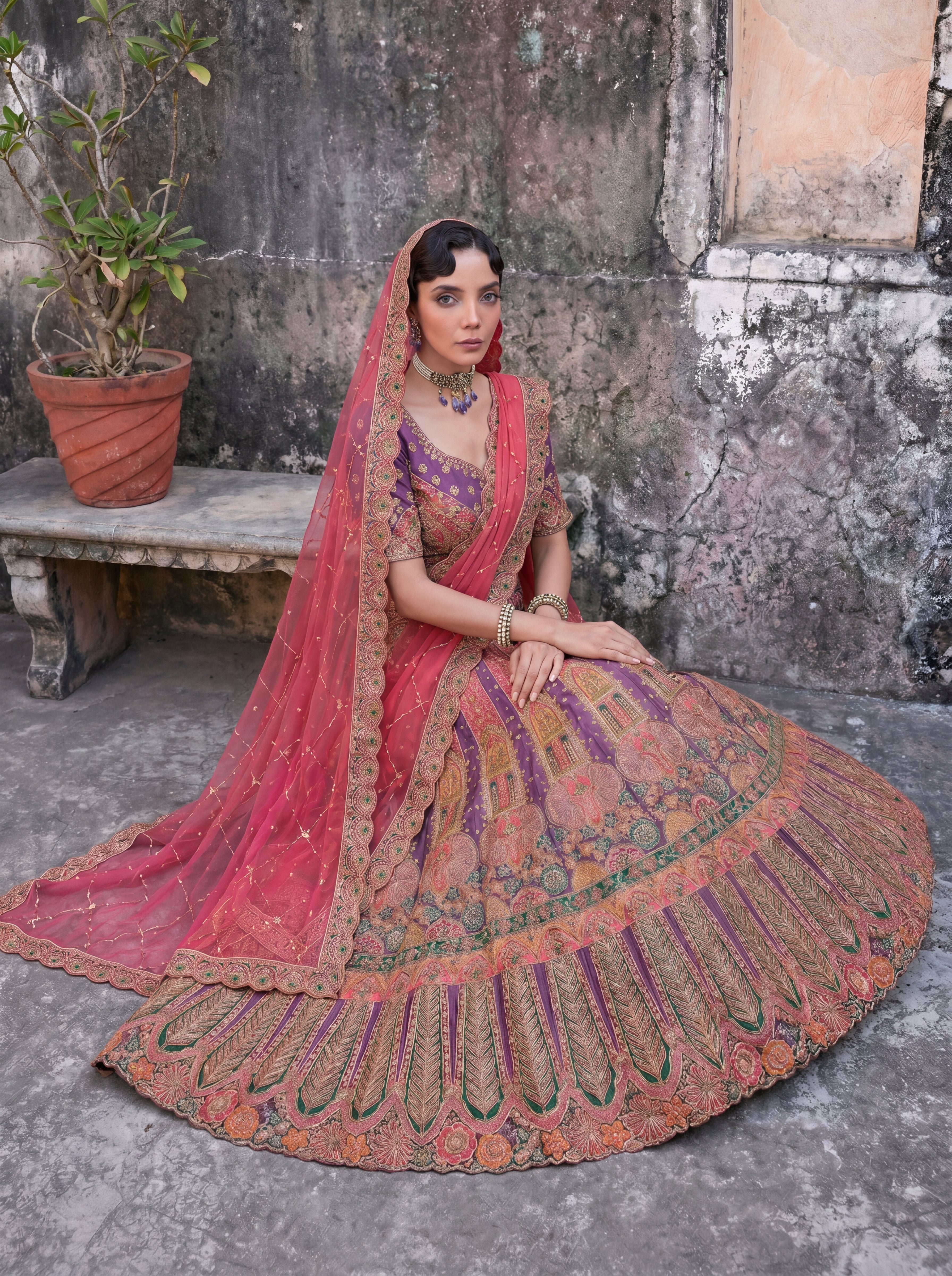Royal Purple Viscose Sequins Embroidered Bridal Lehenga Choli