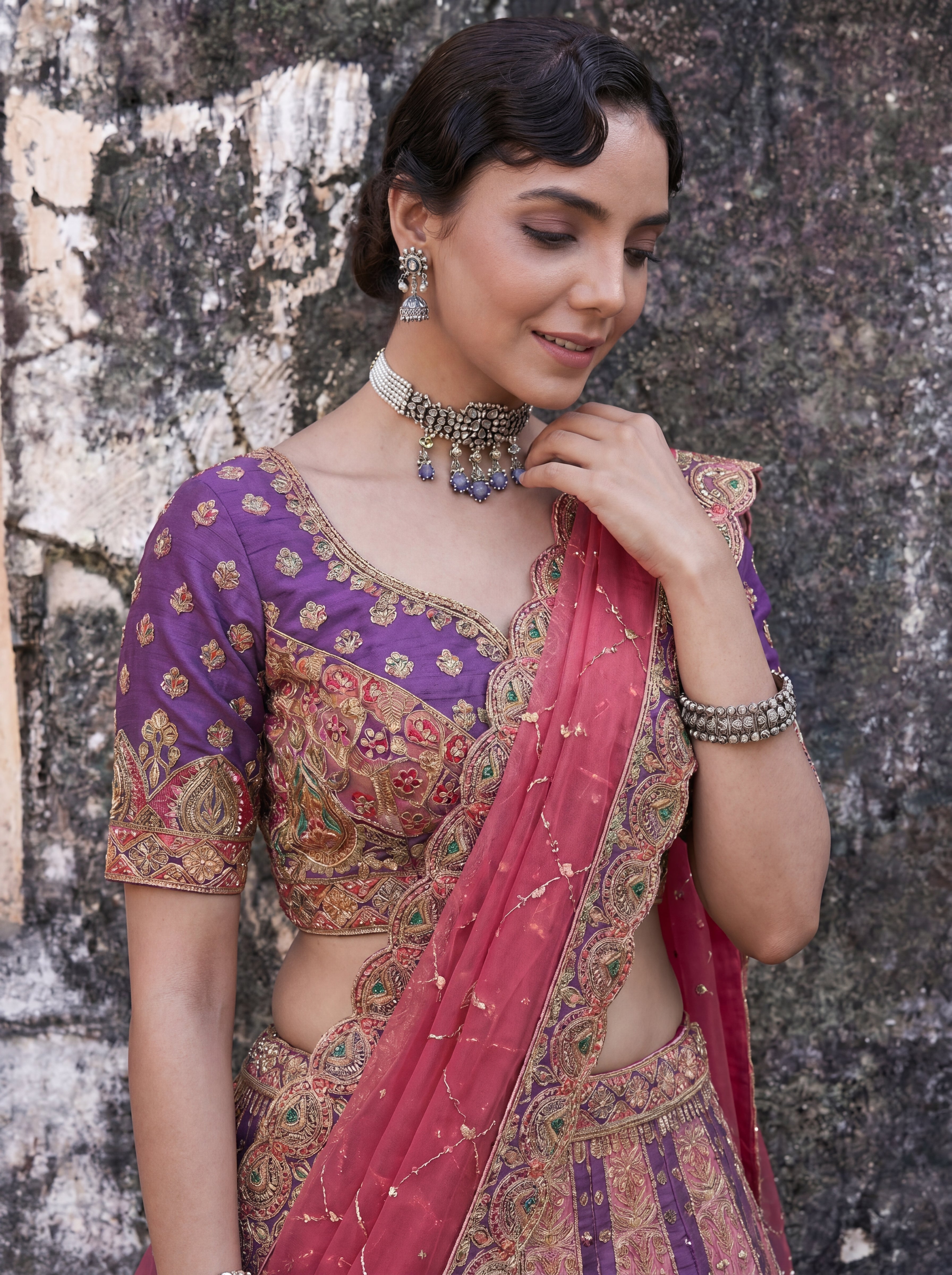 Royal Purple Viscose Sequins Embroidered Bridal Lehenga Choli