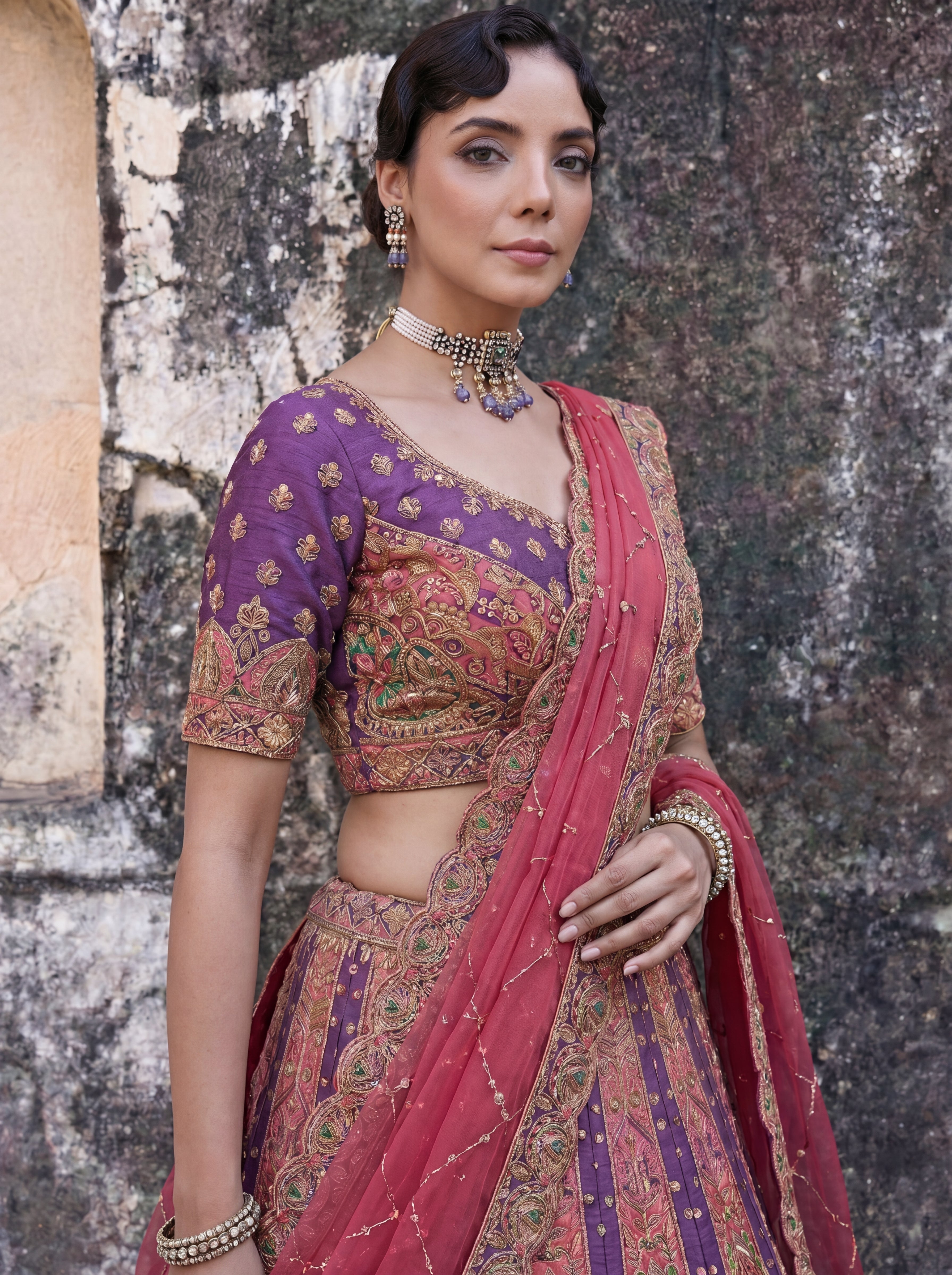 Royal Purple Viscose Sequins Embroidered Bridal Lehenga Choli