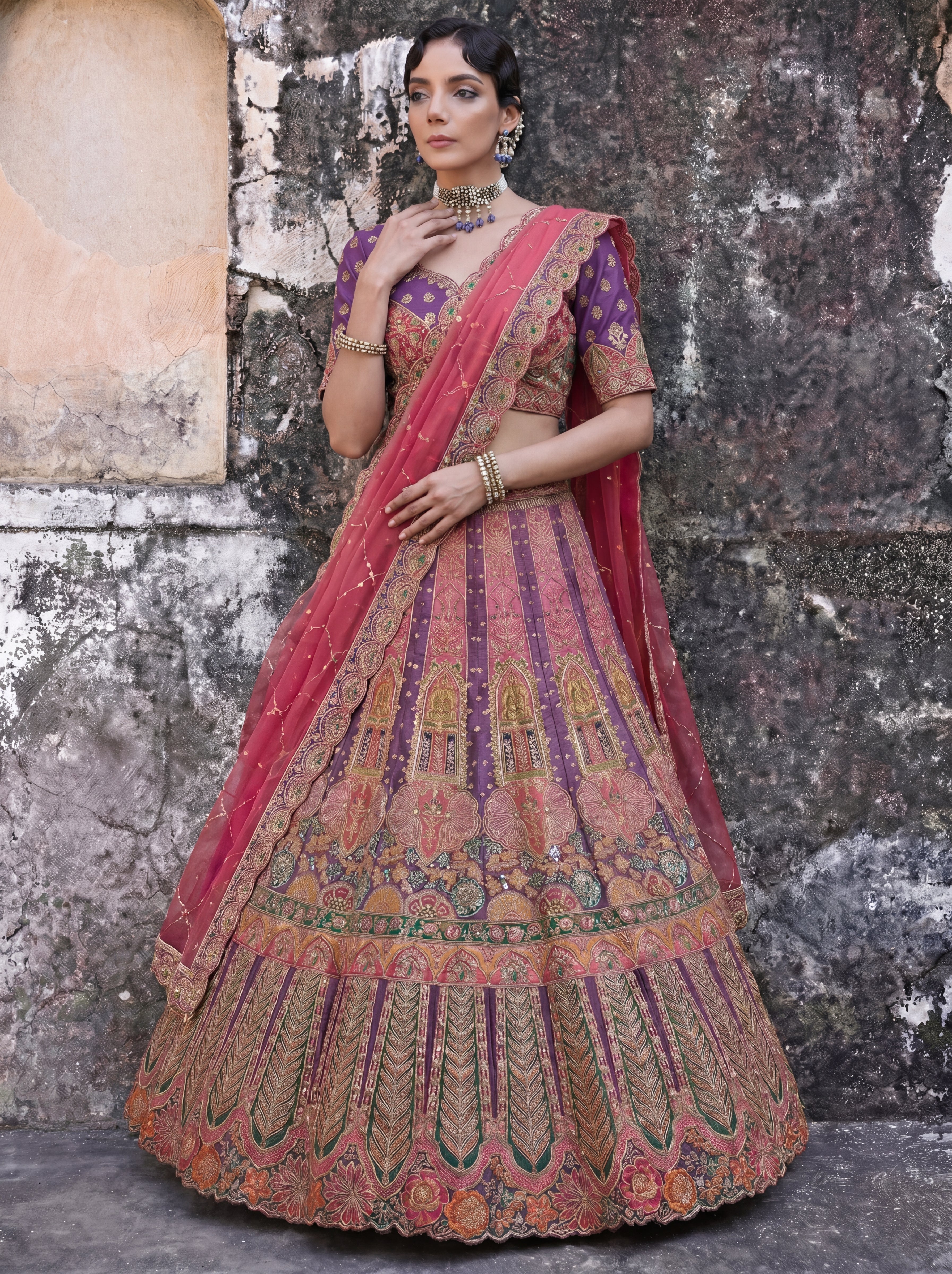 Royal Purple Viscose Sequins Embroidered Bridal Lehenga Choli
