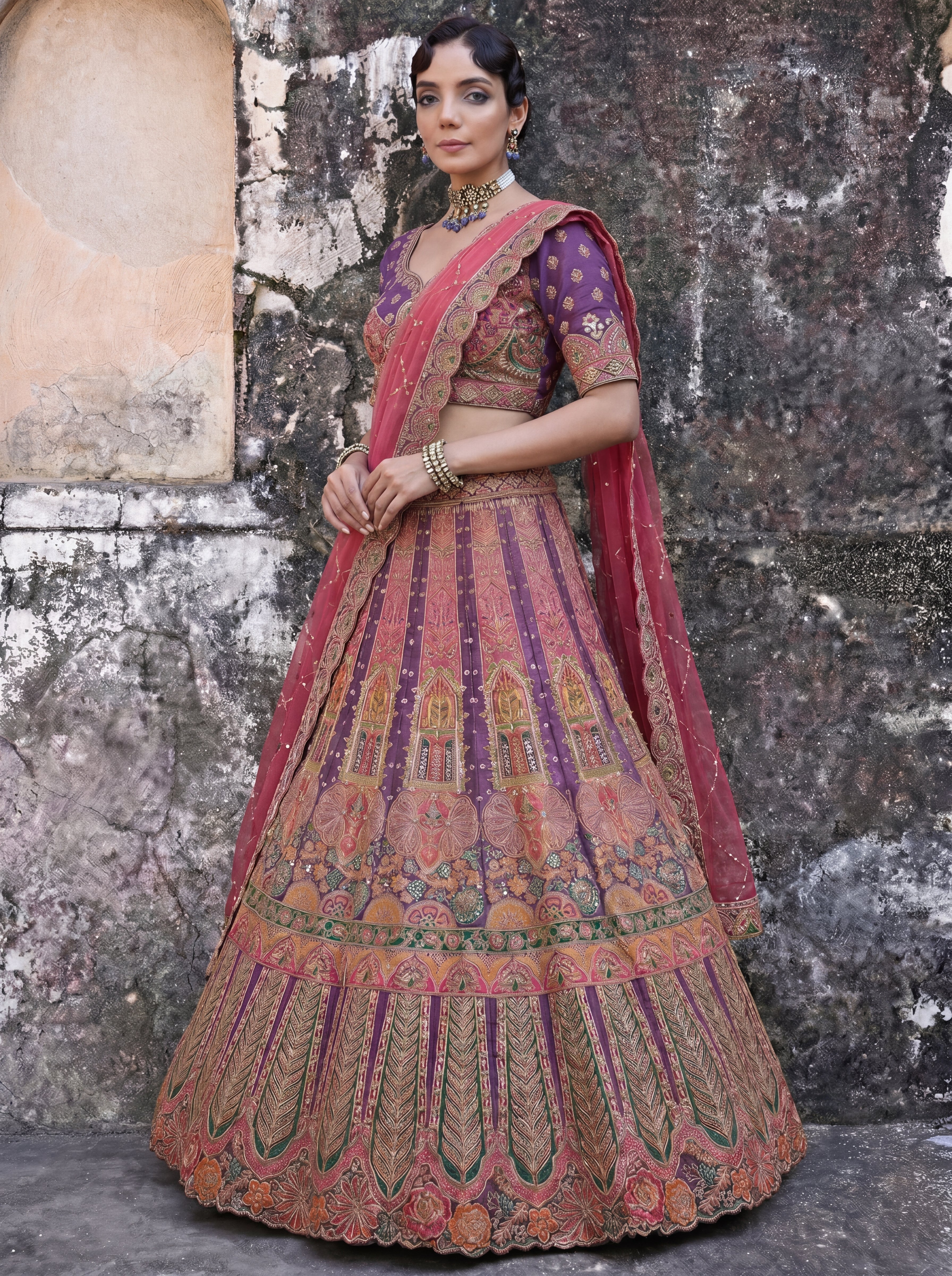 Royal Purple Viscose Sequins Embroidered Bridal Lehenga Choli