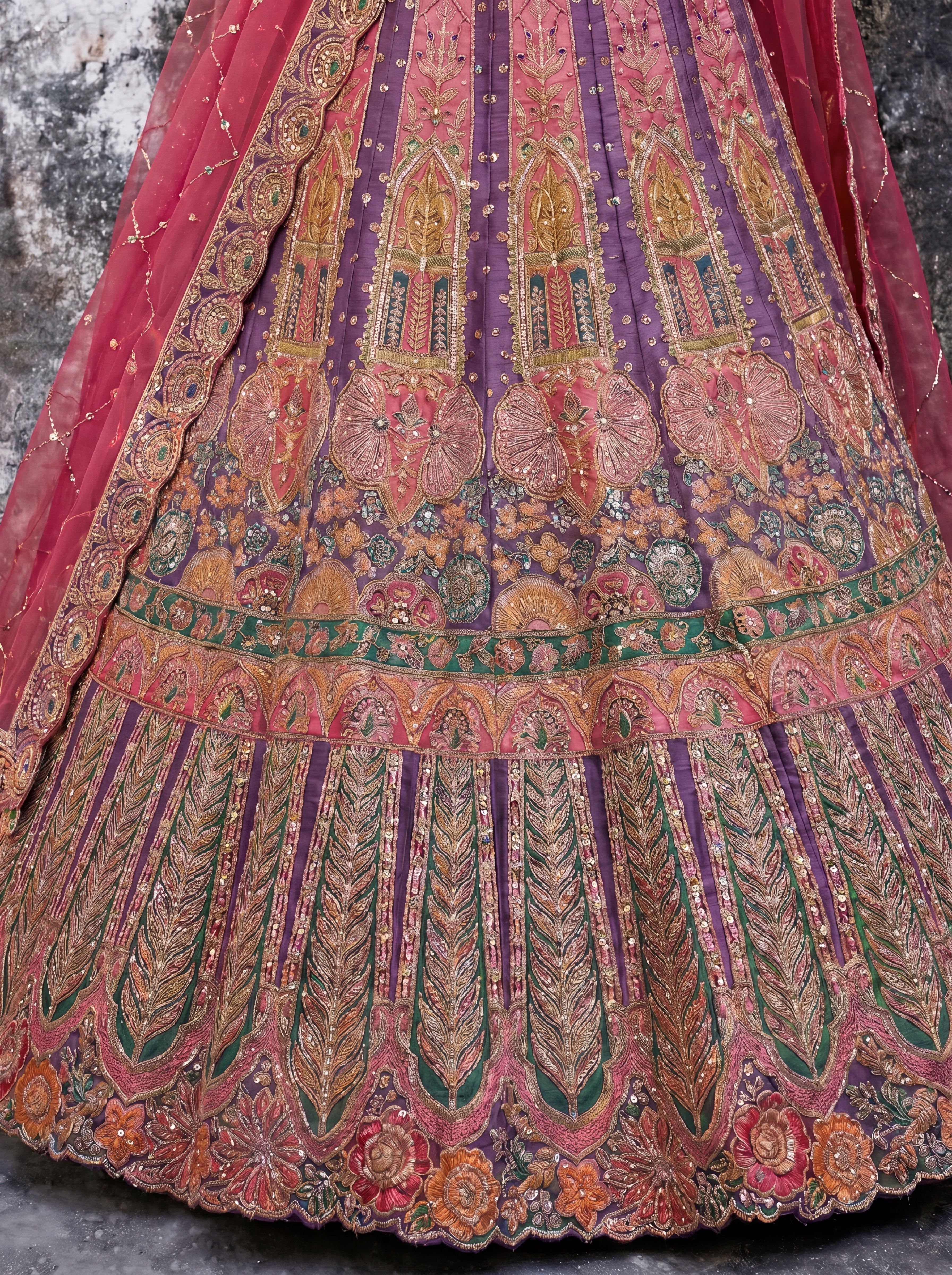 Royal Purple Viscose Sequins Embroidered Bridal Lehenga Choli
