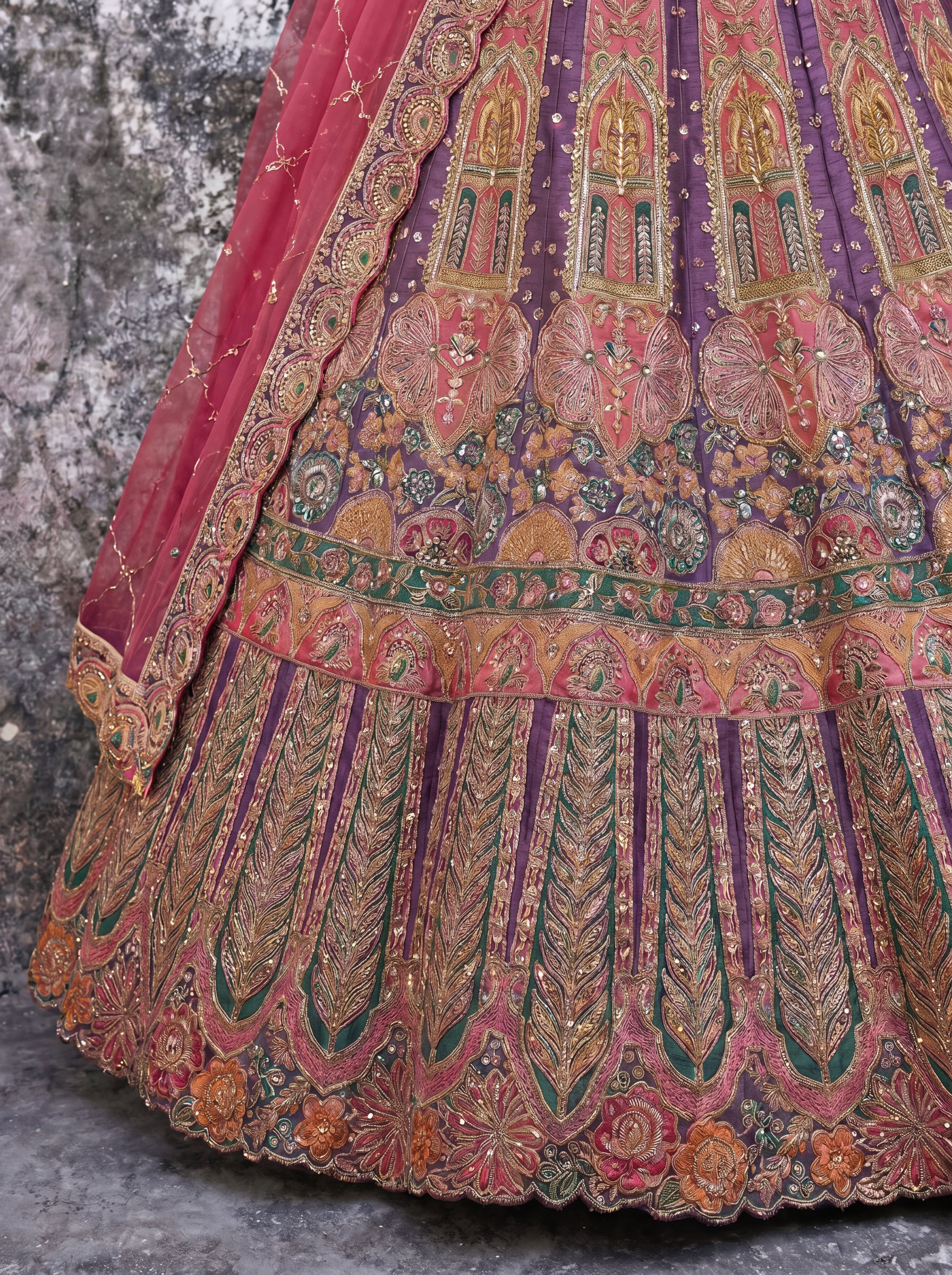 Royal Purple Viscose Sequins Embroidered Bridal Lehenga Choli