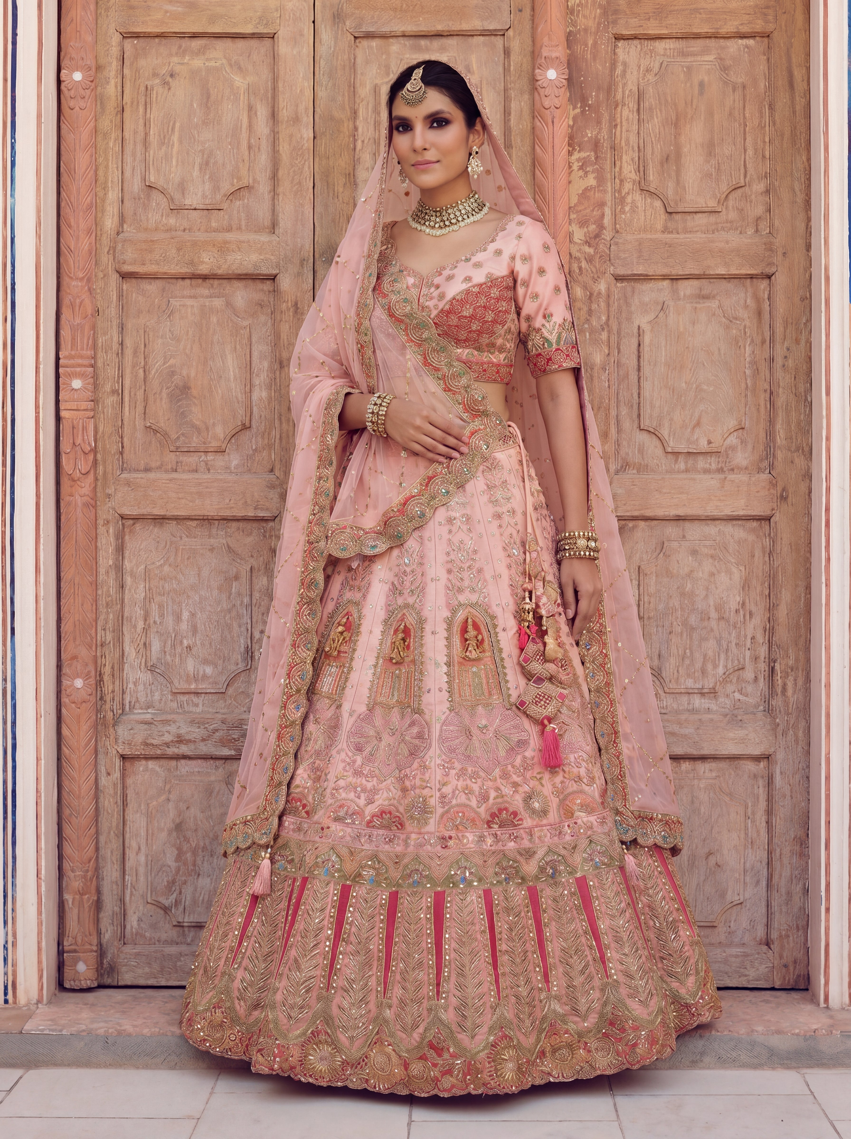 Blush Pink Viscose Sequins Embroidered Bridal Lehenga Choli Set