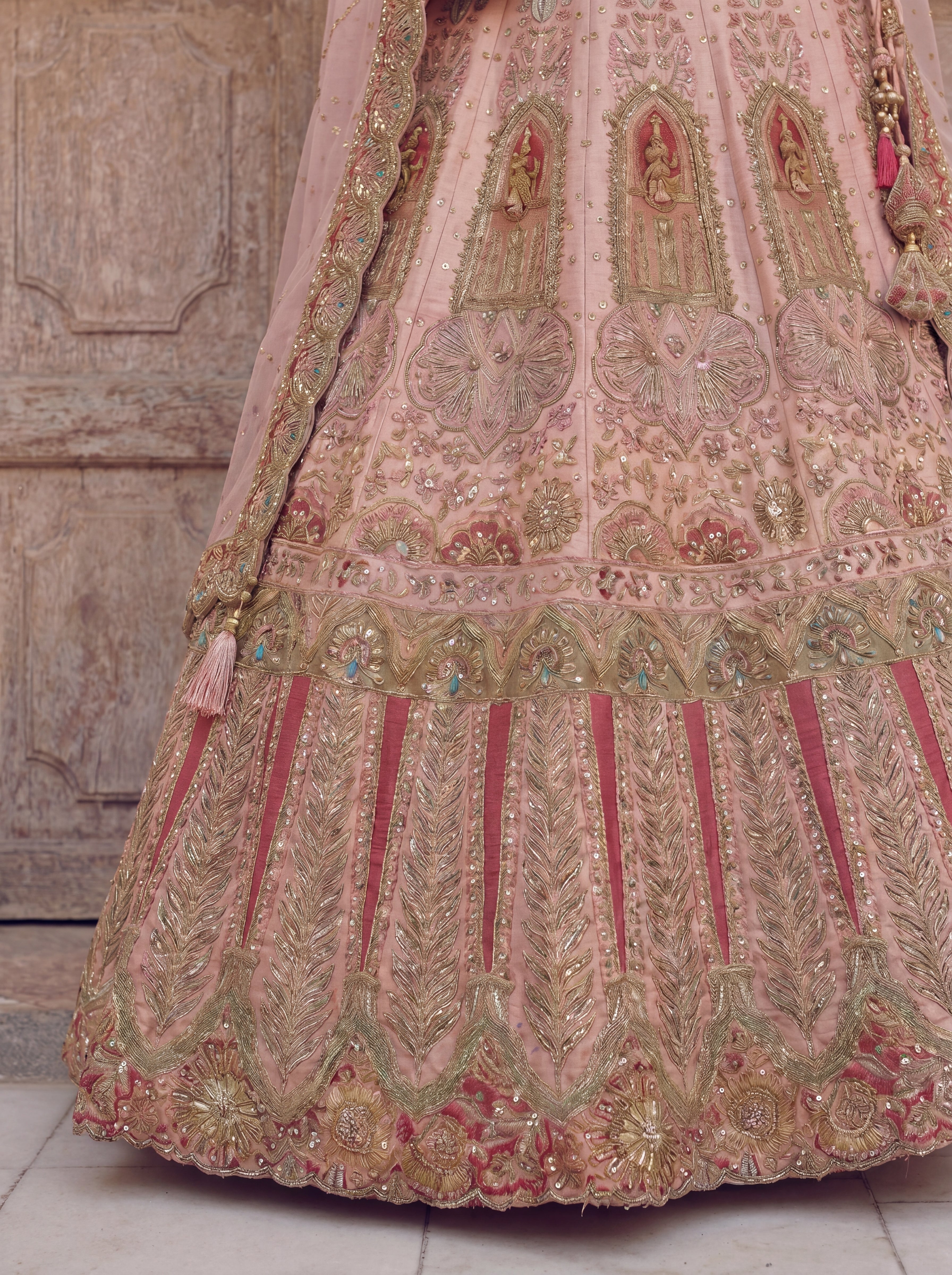 Blush Pink Viscose Sequins Embroidered Bridal Lehenga Choli Set